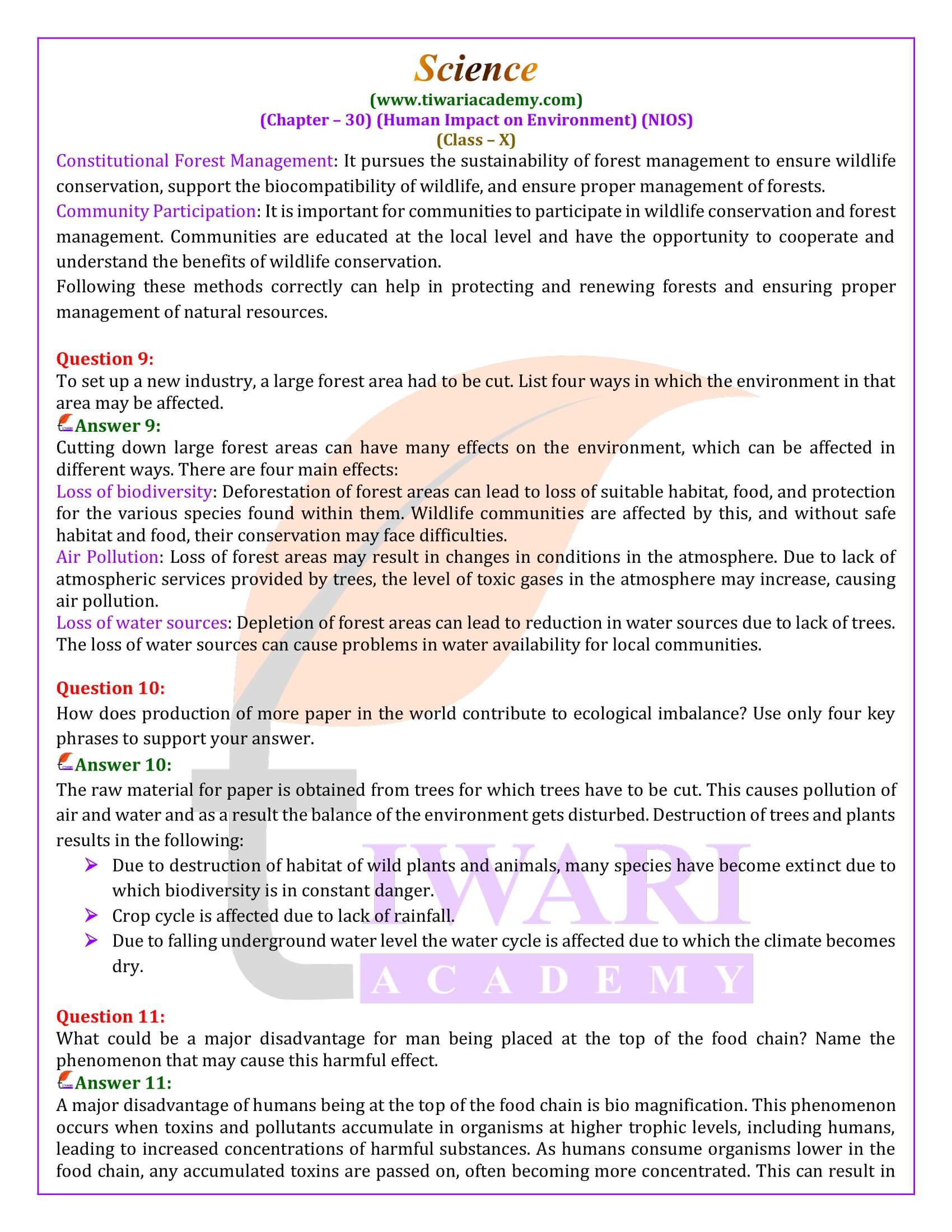 NIOS Class 10 Science Chapter 30 Solutions Guide