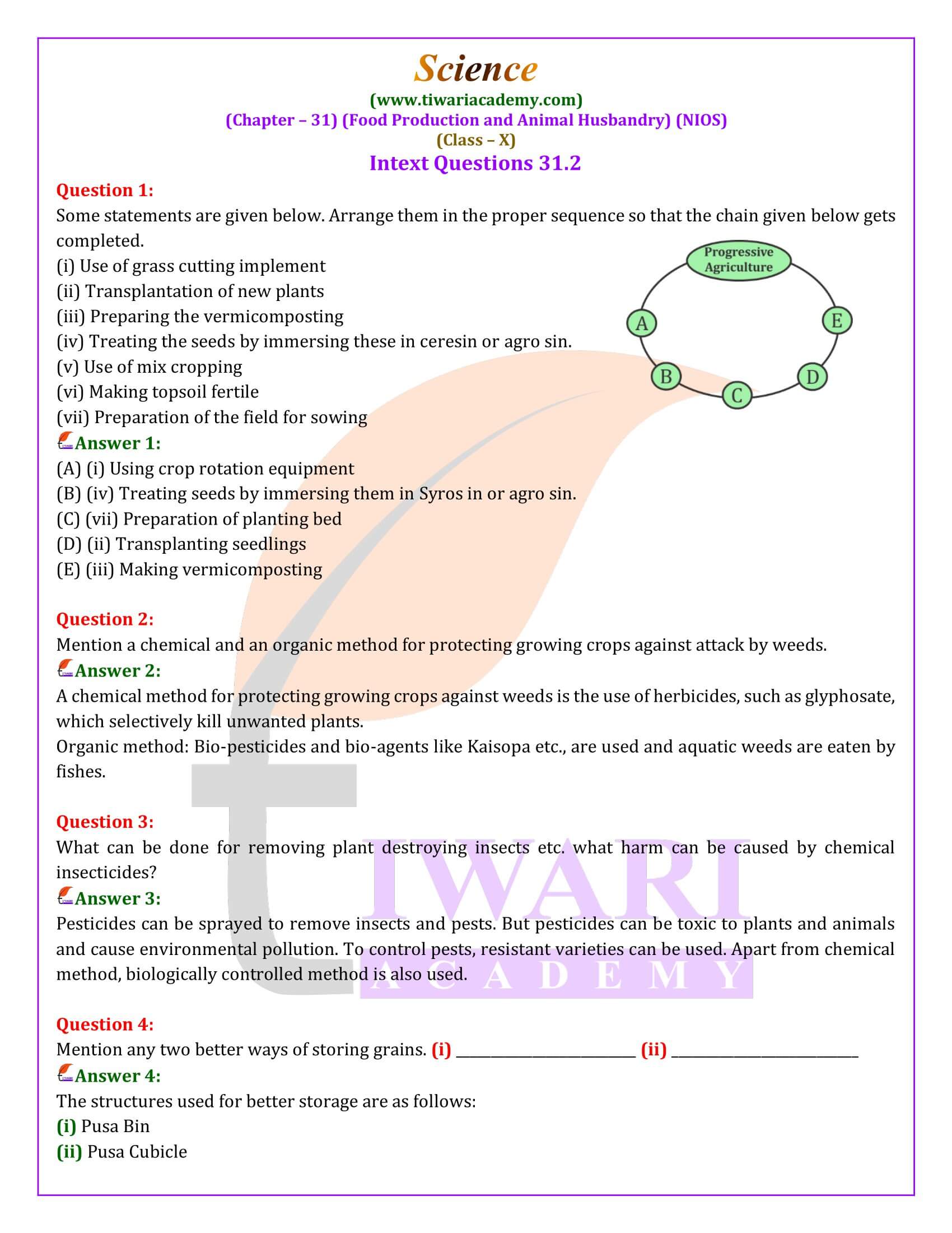 NIOS Class 10 Science Chapter 31 Food Production Solutions