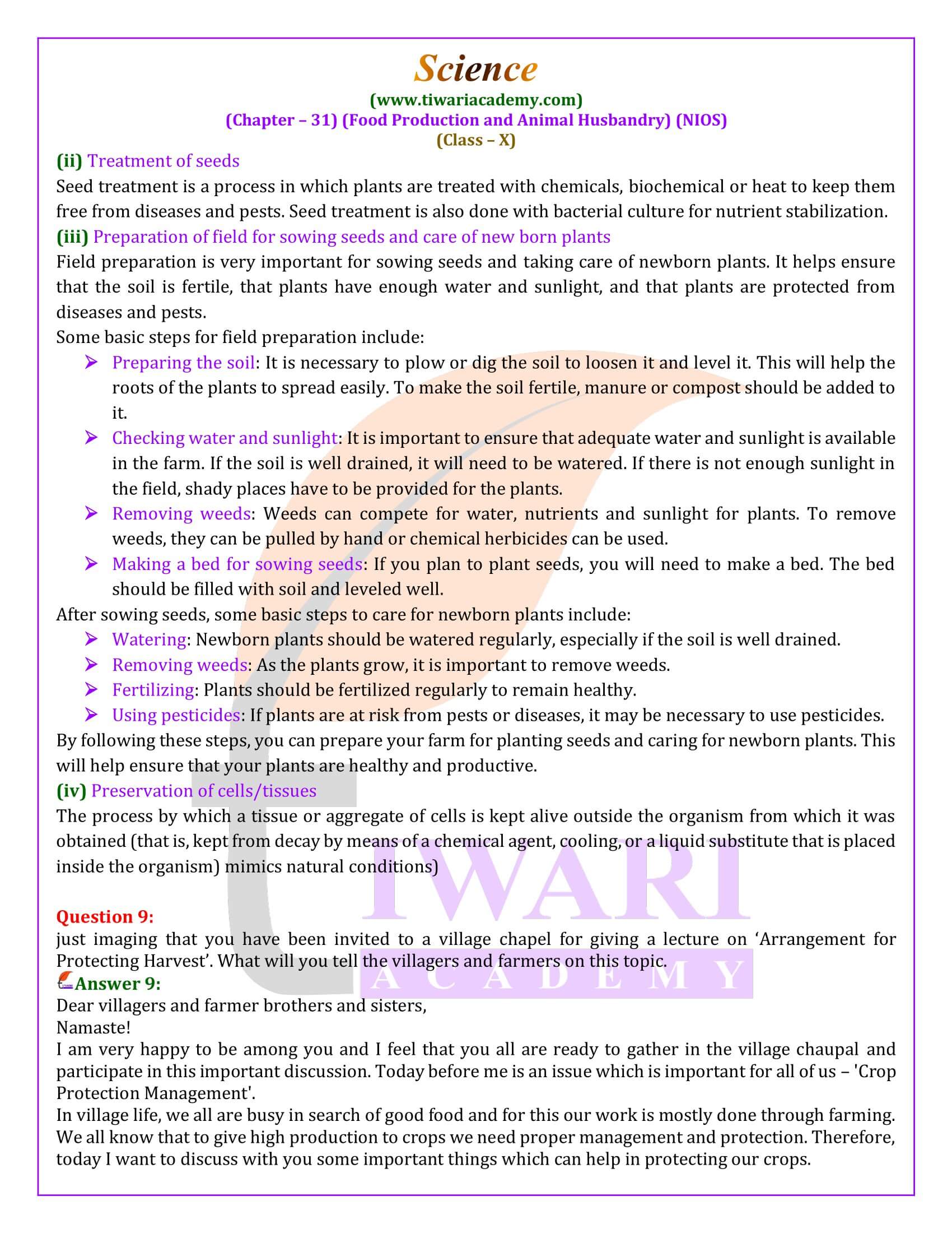 NIOS Class 10 Science Chapter 31 Exercises Answers