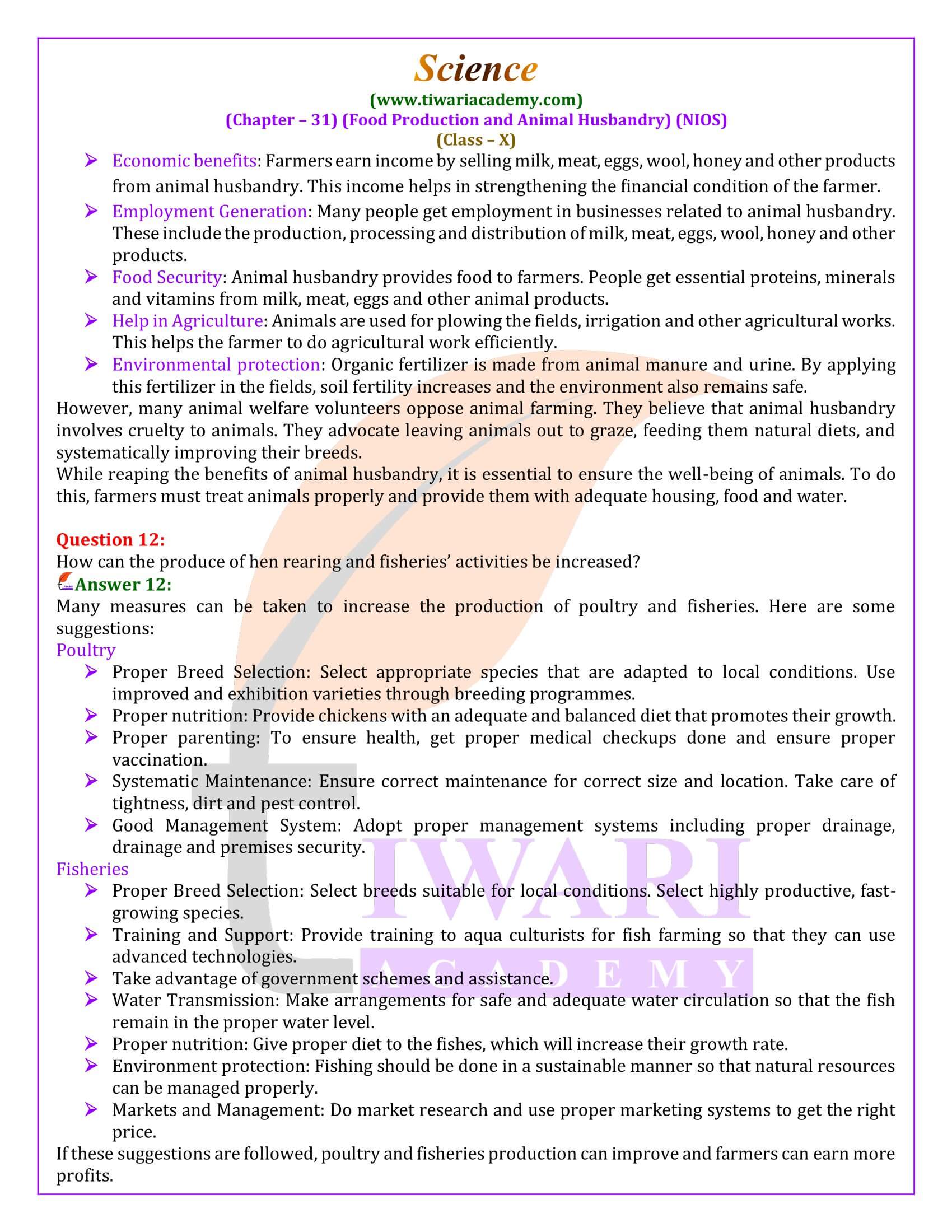 NIOS Class 10 Science Chapter 31 answer guide