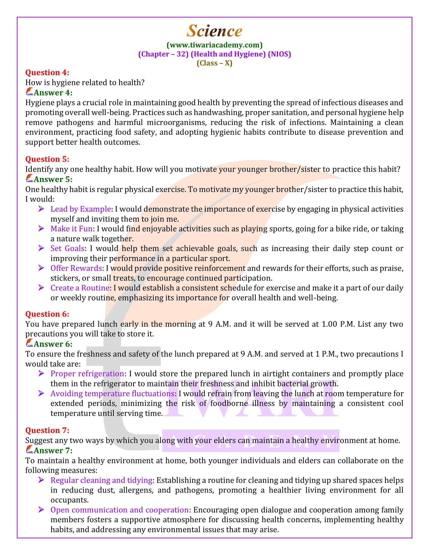 NIOS Class 10 Science Chapter 32 Solutions