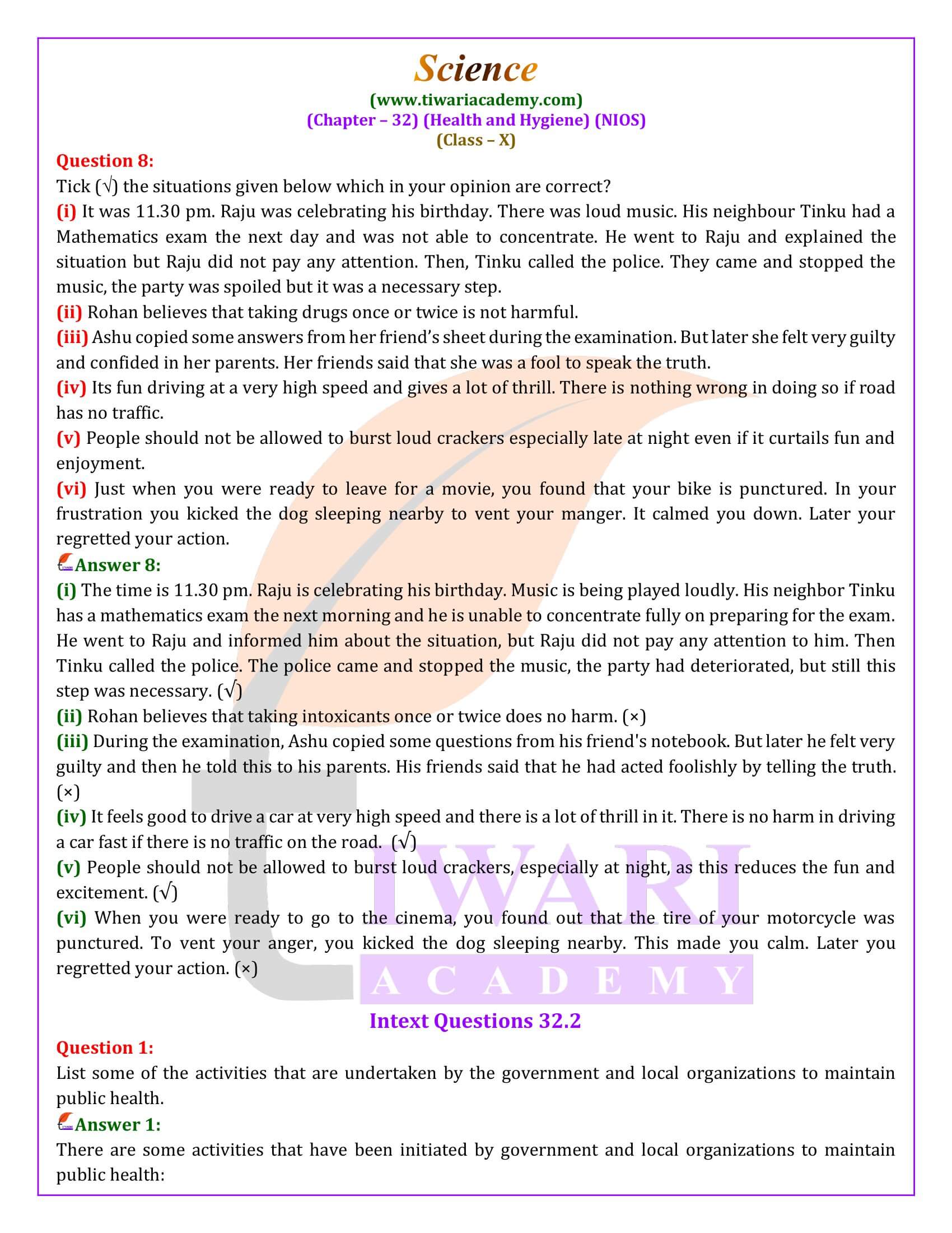 NIOS Class 10 Science Chapter 32 Answers