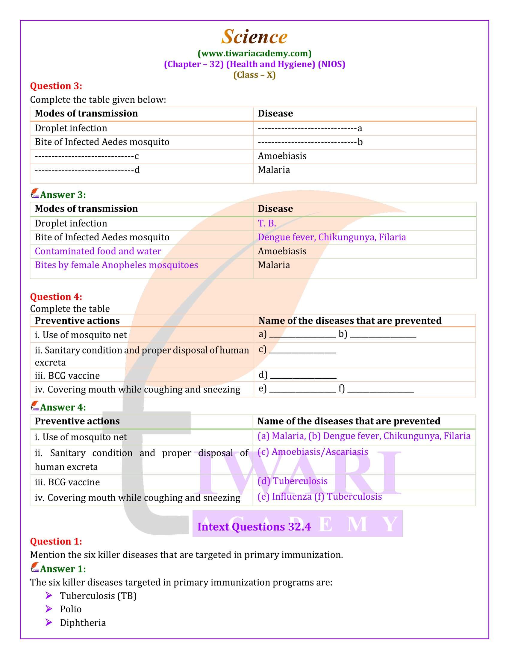 NIOS Class 10 Science Chapter 32 Exercises Answers