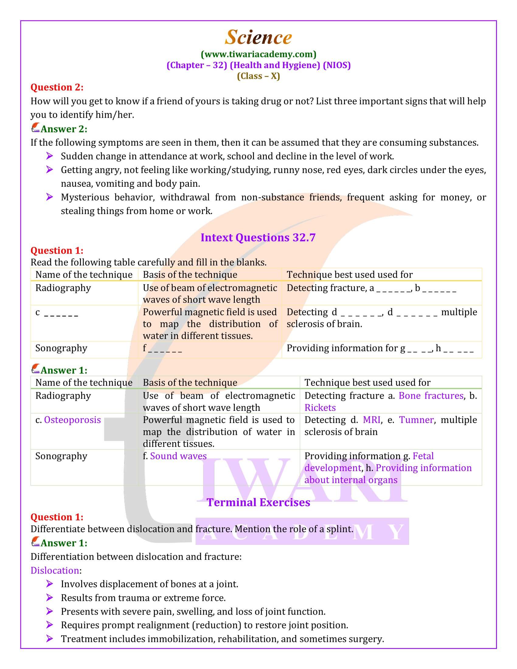 NIOS Class 10 Science Chapter 32 all Question