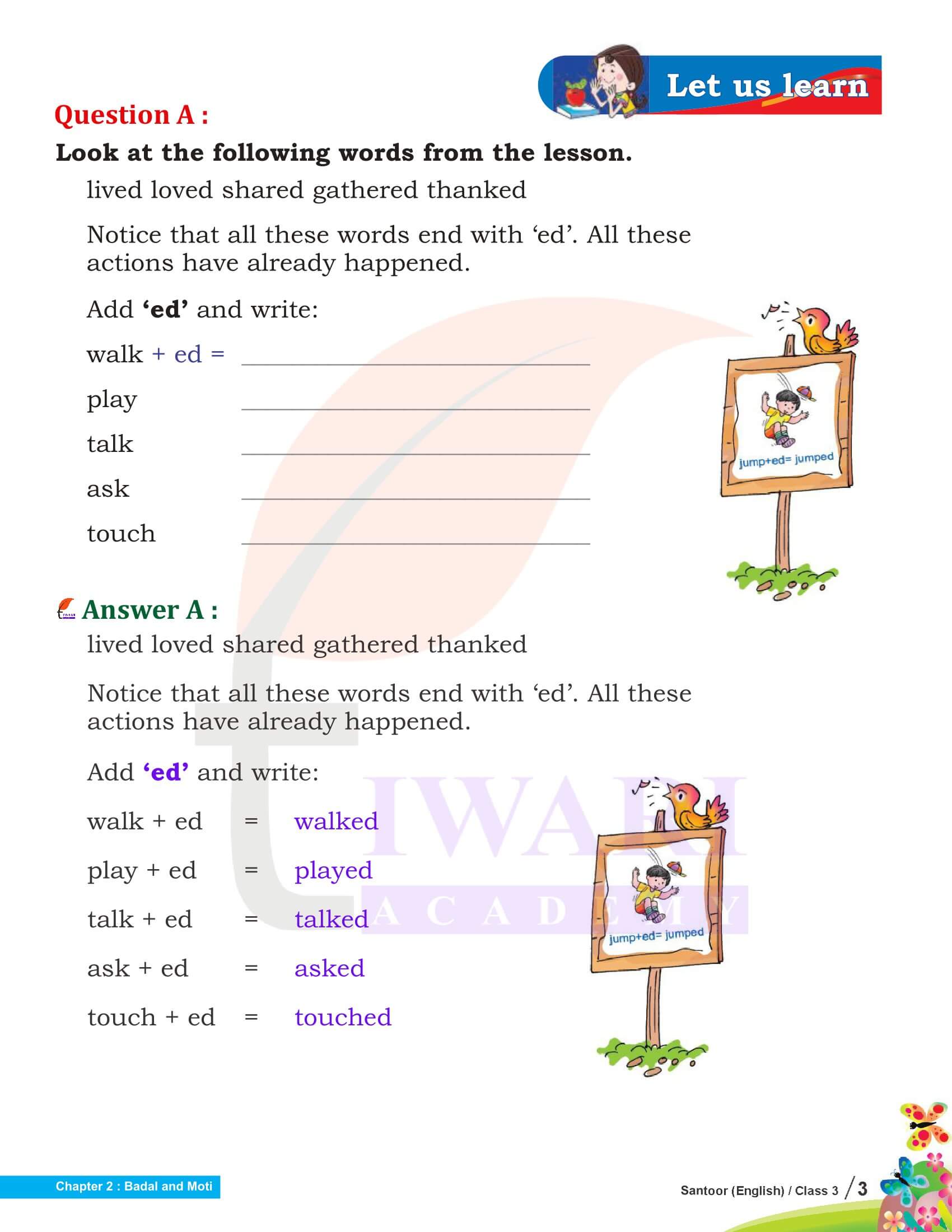 Class 3 English Santoor Chapter 2 Badal and Moti Question Answers