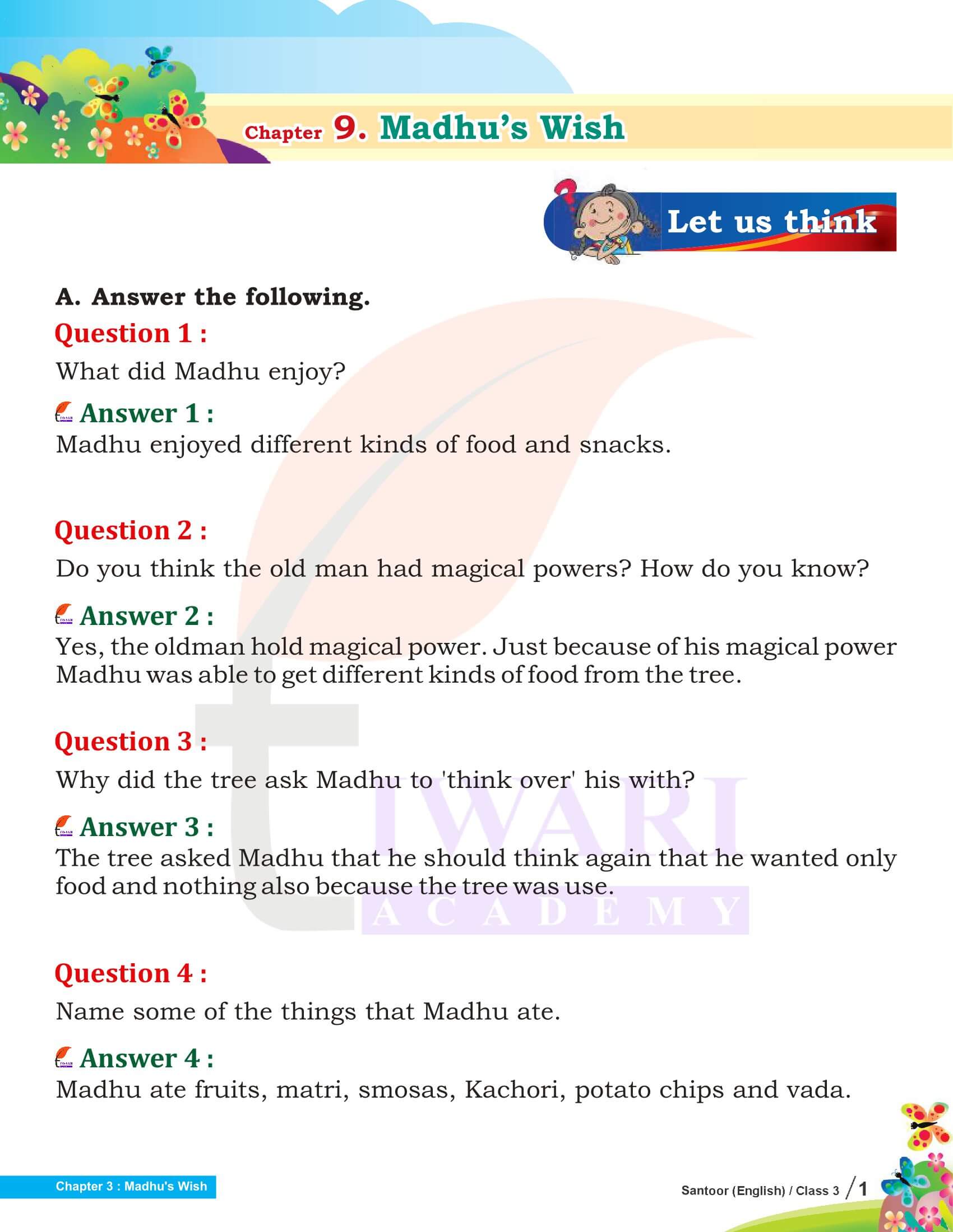 NCERT Solutions for Class 3 English Santoor Chapter 9