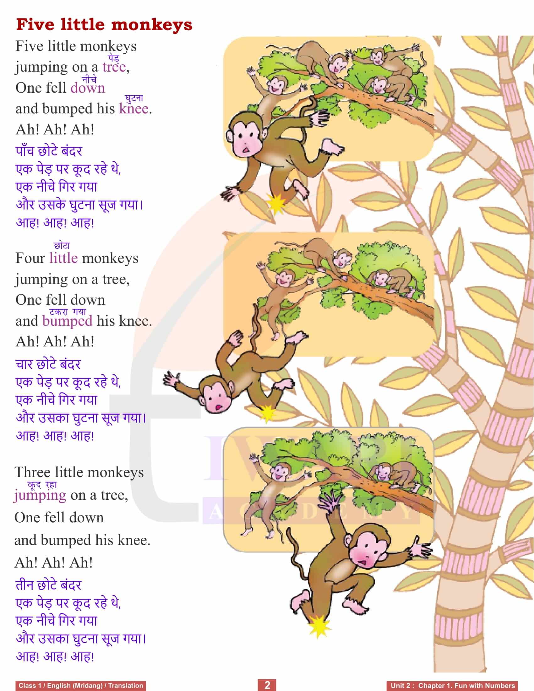 NCERT Solutions for Class 1 English Mridang Chapter 1 Picture Time of Unit 2 English to Hindi Translation