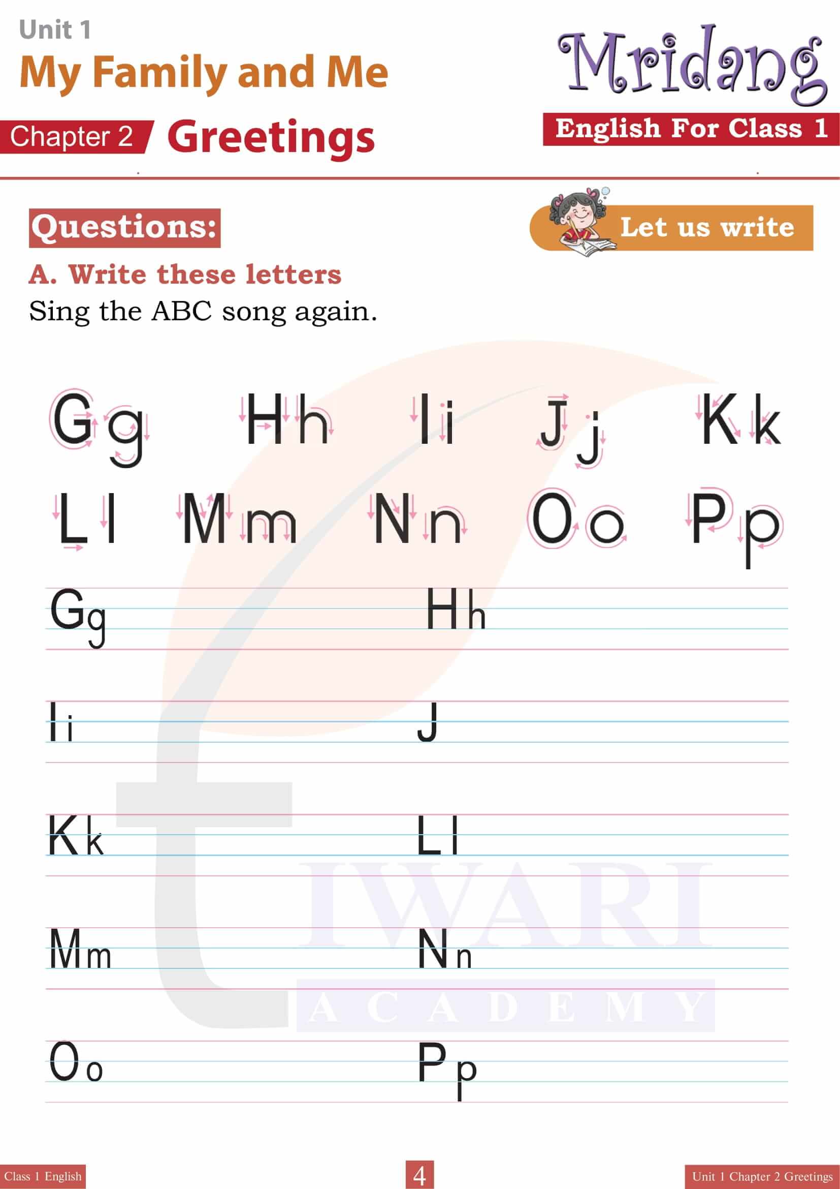 NCERT Solutions for Class 1 English Mridang Chapter 2 Greetings Solutions