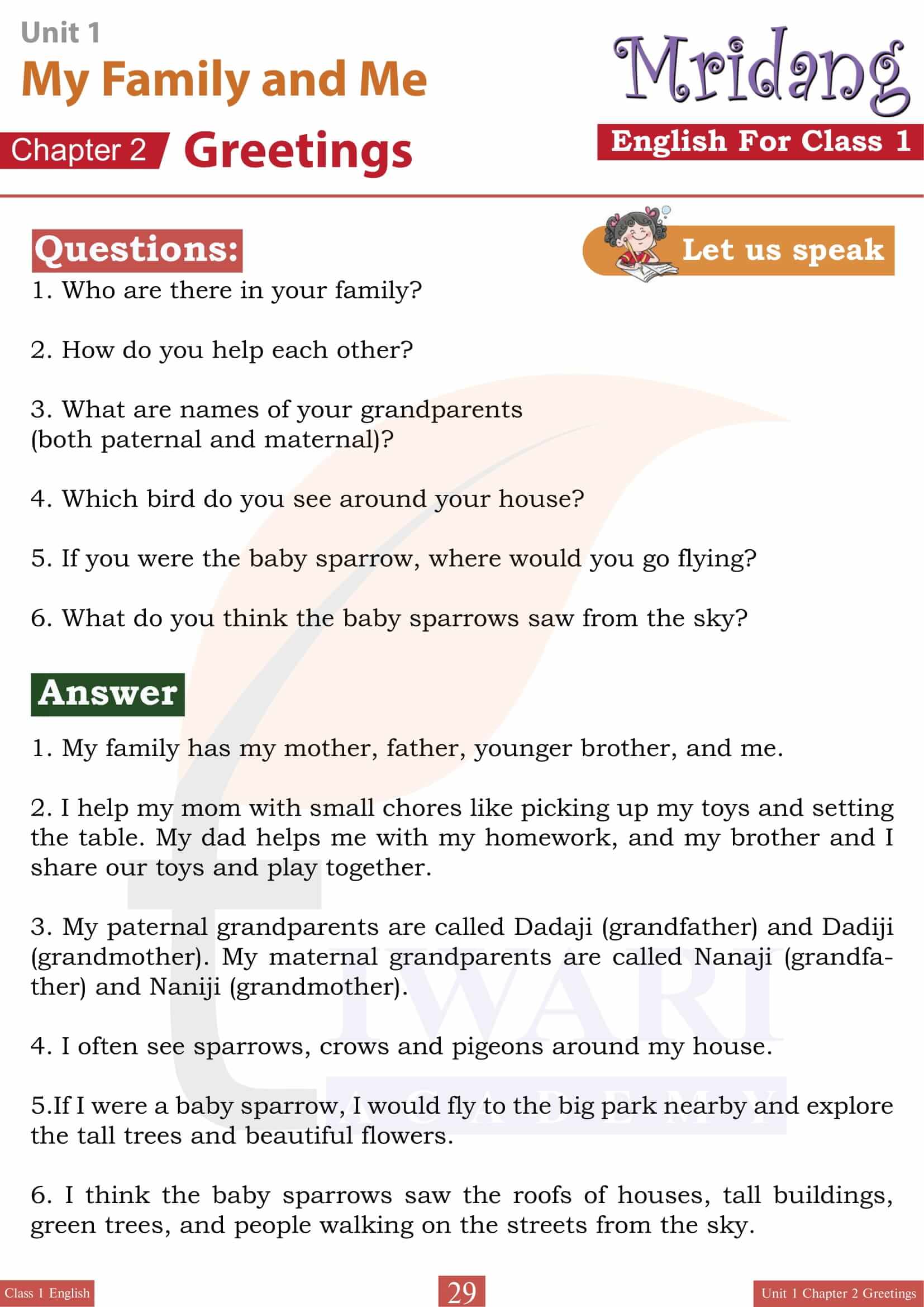 Class 1 English Mridang Book Chapter 2 Guide
