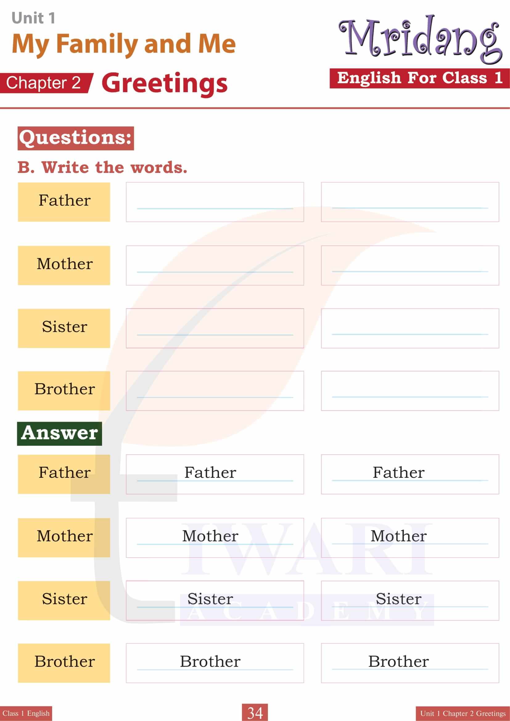 Class 1 English new Book Chapter 2
