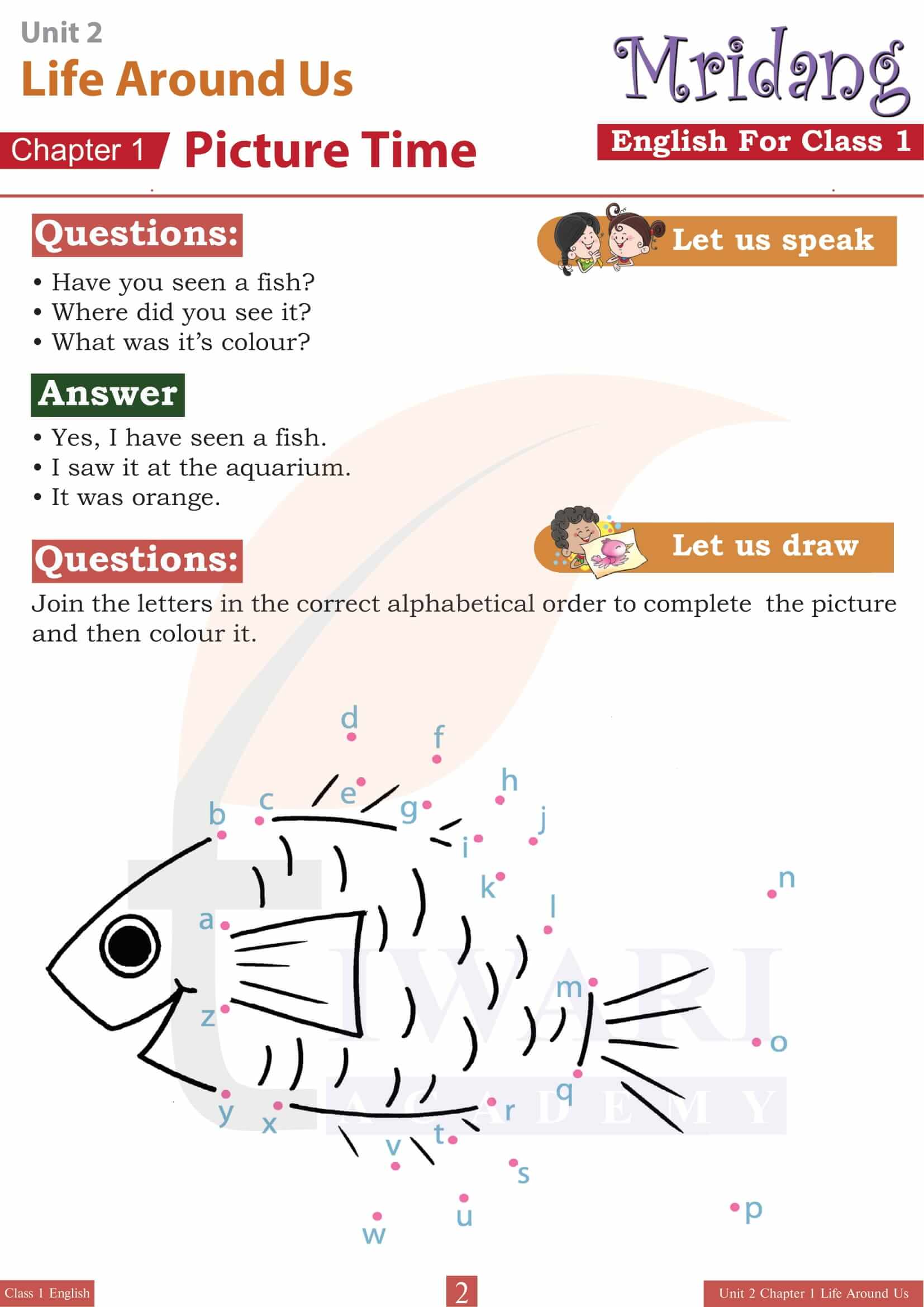 NCERT Solutions for Class 1 English Mridang Chapter 1 Picture Time of Unit 2 Answers