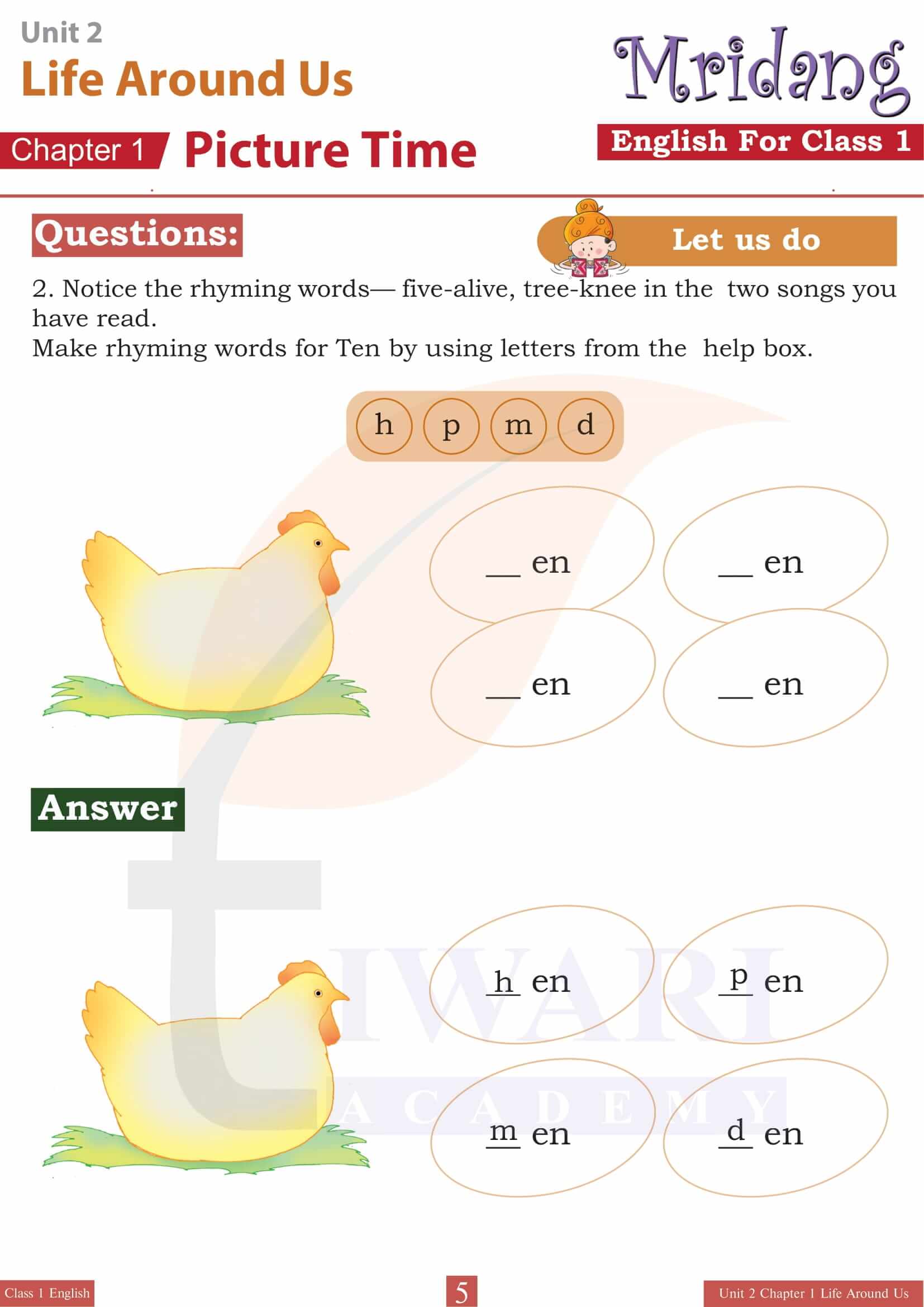 Class 1 English Mridang Unit 2 Chapter 1 Picture Time