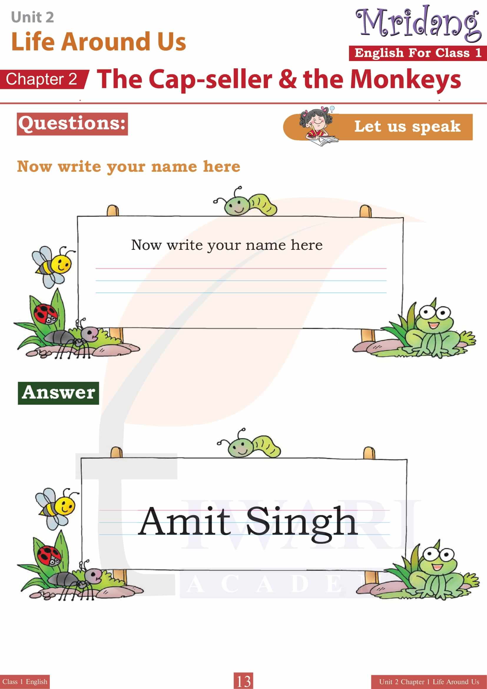 Class 1 English Mridang Chapter 2 The Cap-seller and the Monkeys of Unit 2 Solutions