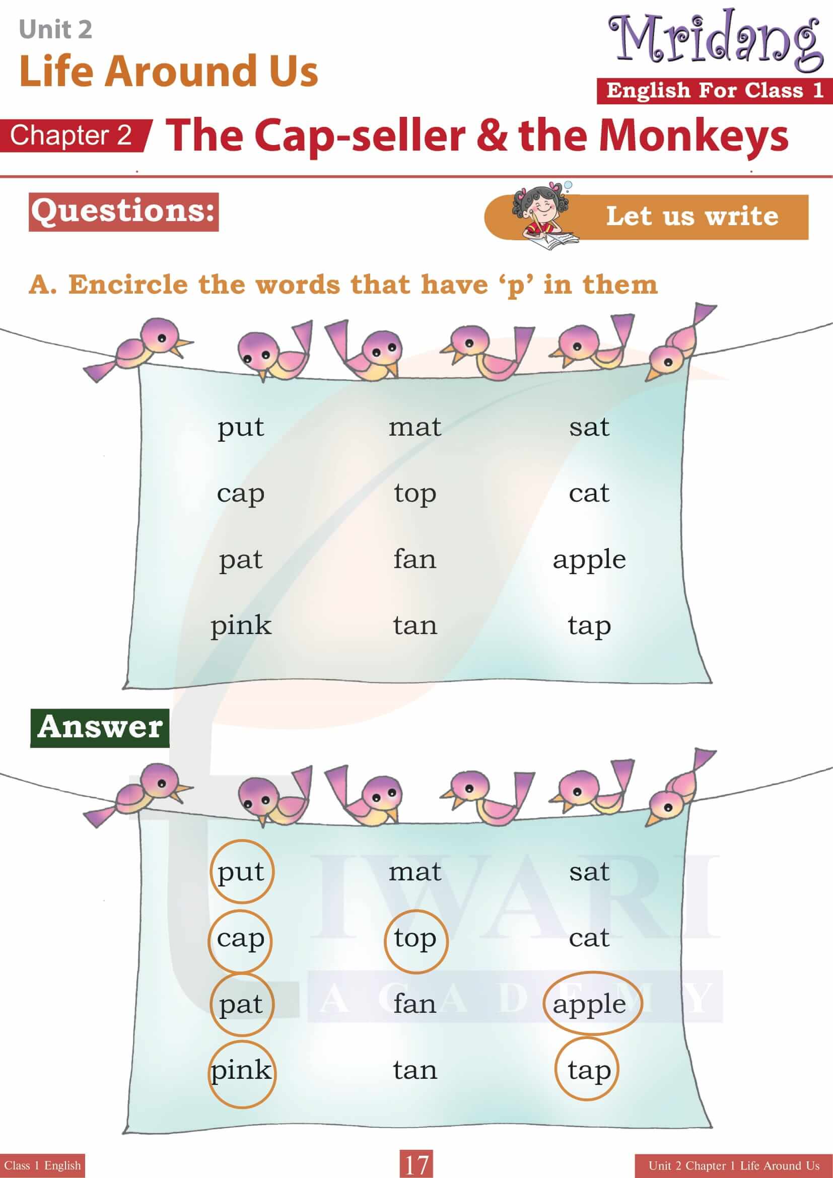 Class 1 English Mridang Unit 2 Chapter 2 The Cap-seller and the Monkeys all answers