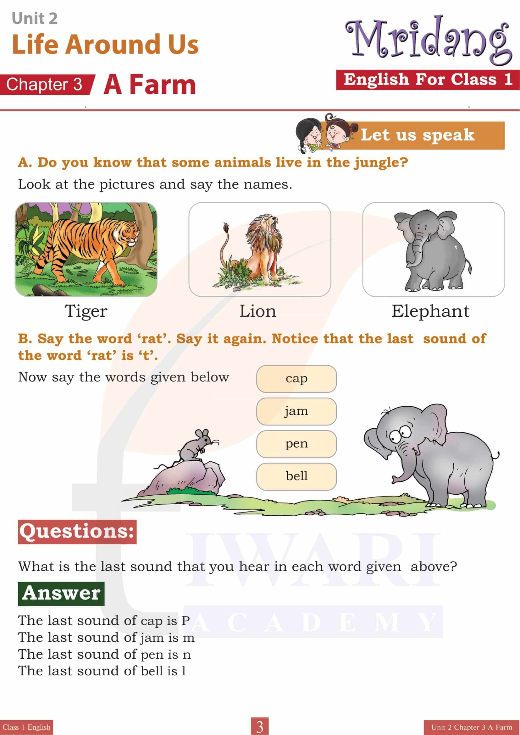 Class 1 English Mridang Unit 2 Chapter 3 NCERT Solutions