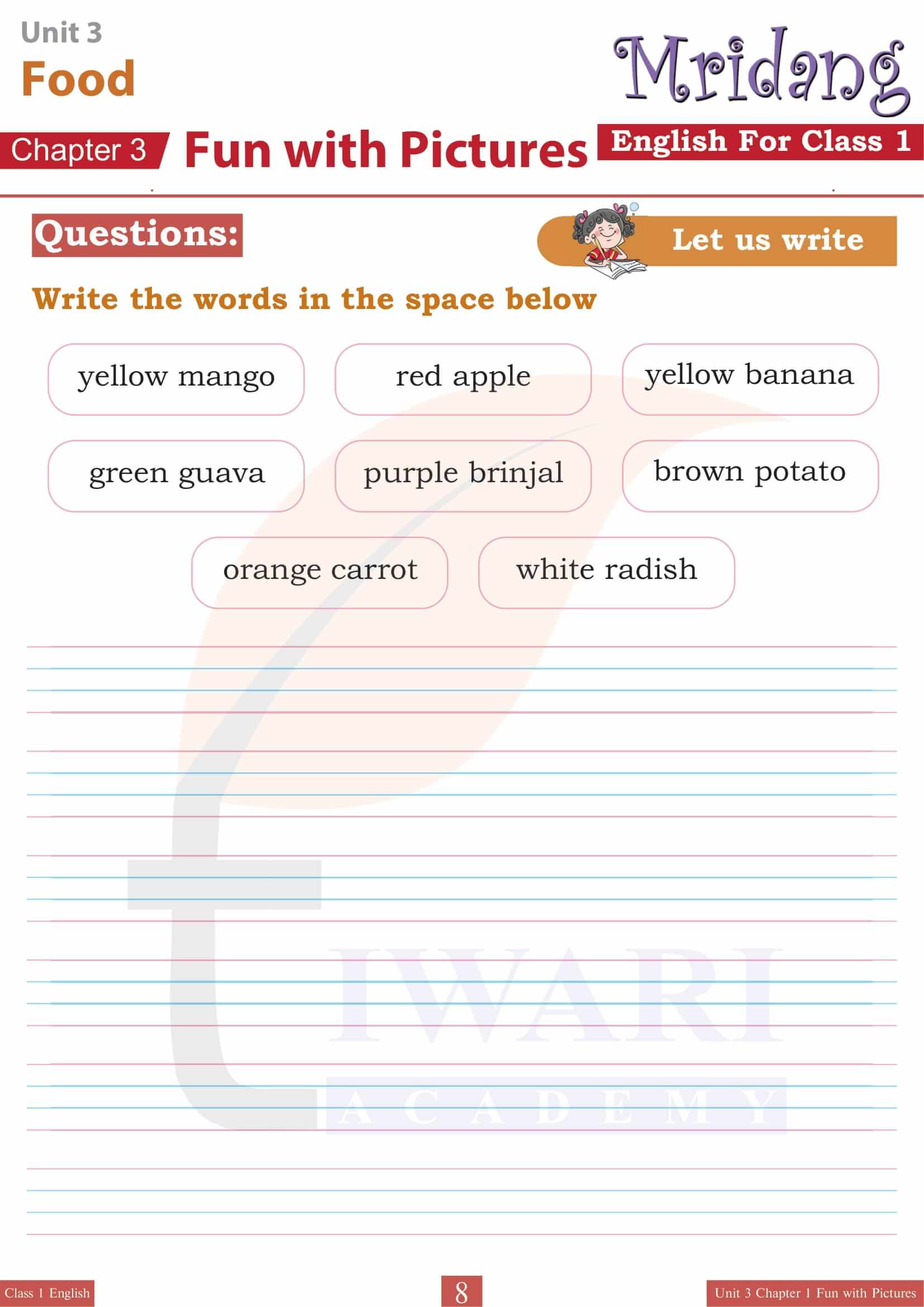 Class 1 English Mridang Unit 3 Chapter 1 Exercises