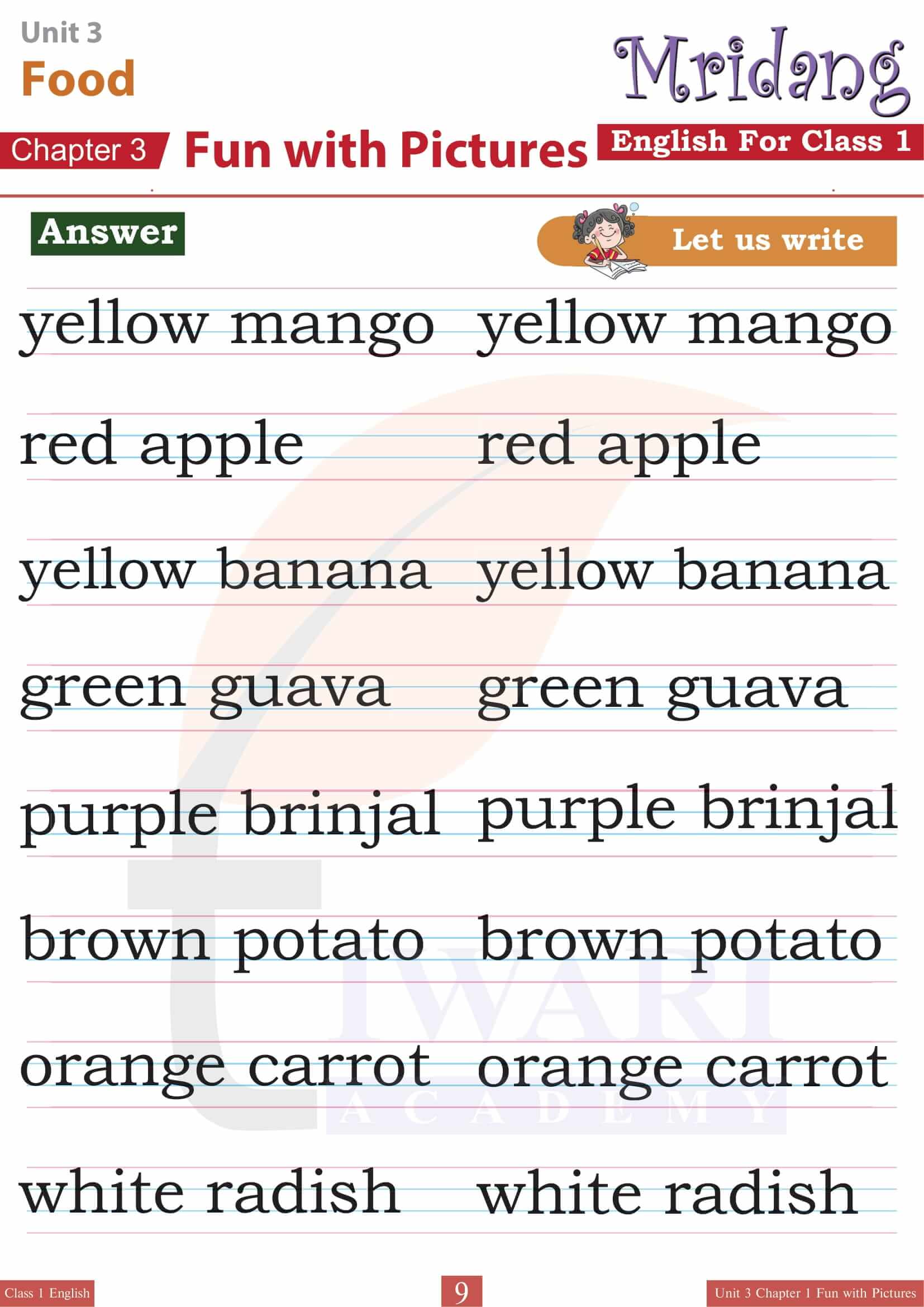 Class 1 English Mridang Unit 3 Chapter 1 Exercises Answers