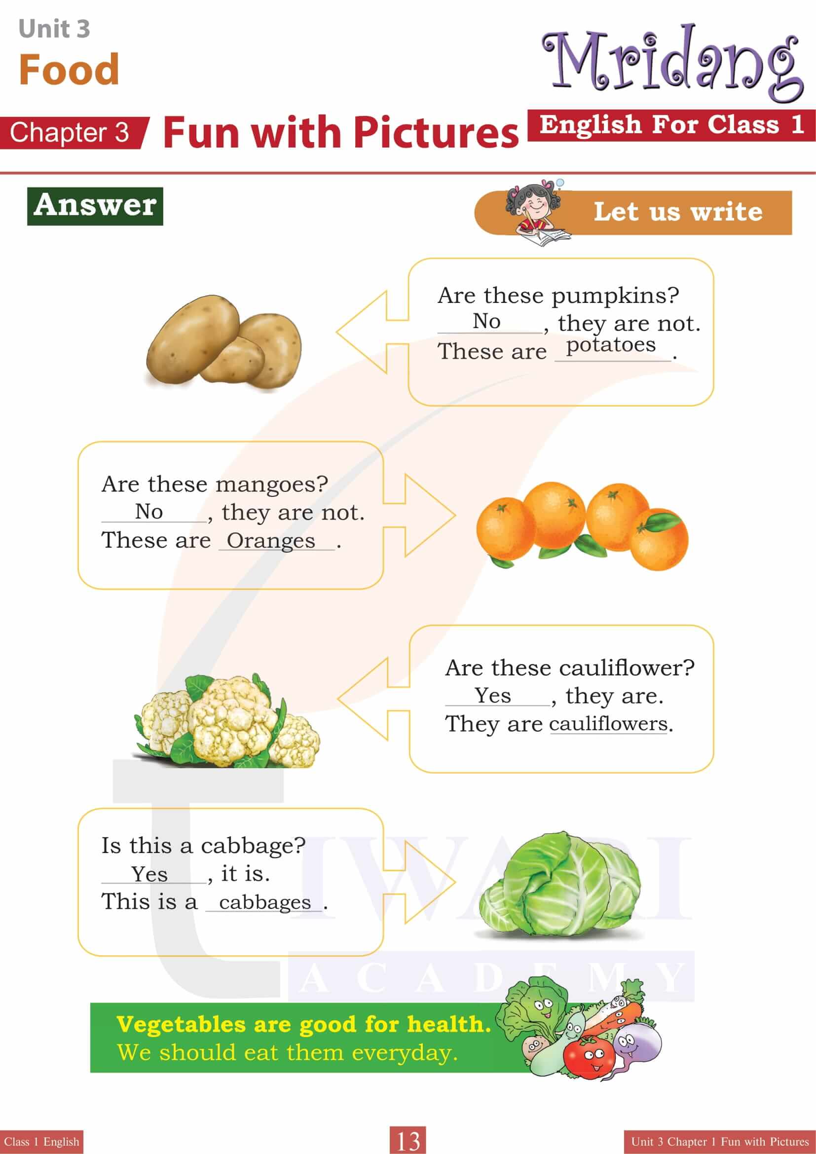 Class 1 English Mridang Unit 3 Chapter 1 Exercises Answers