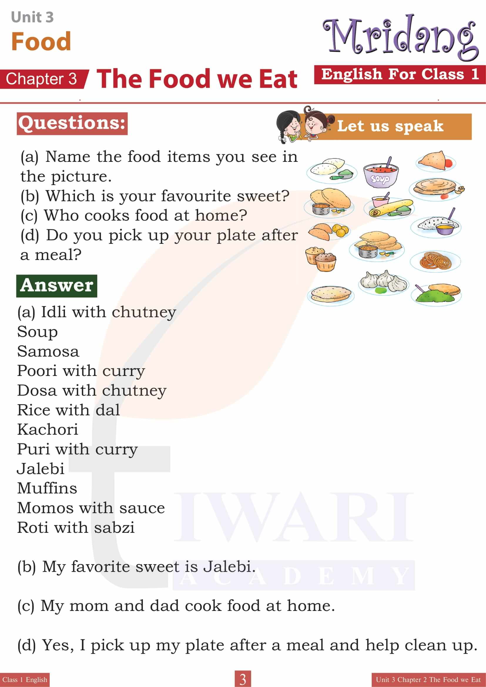 Class 1 English Mridang Unit 3 Food Chapter 2
