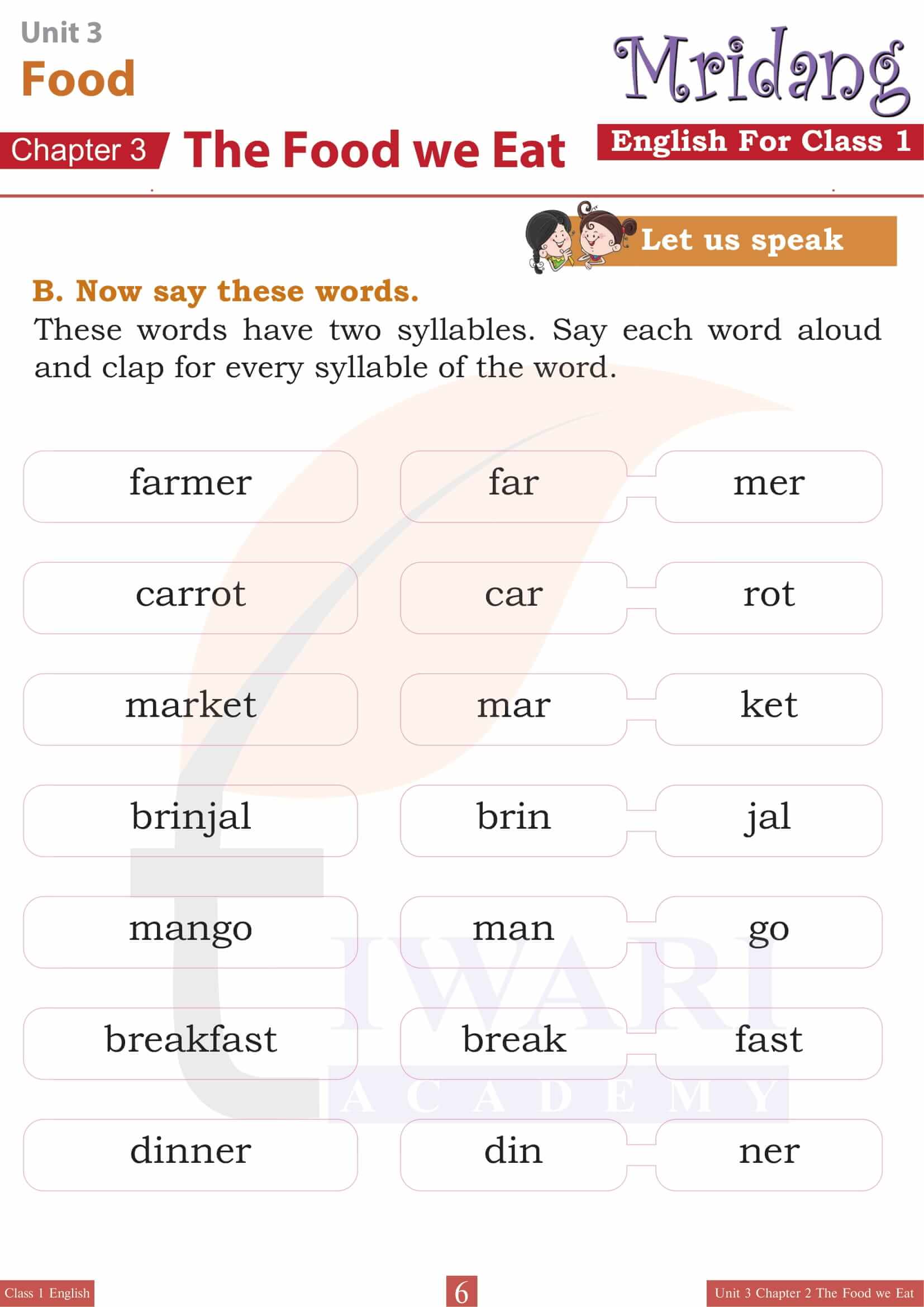 Class 1 English Mridang Unit 3 Chapter 2 Questions guide