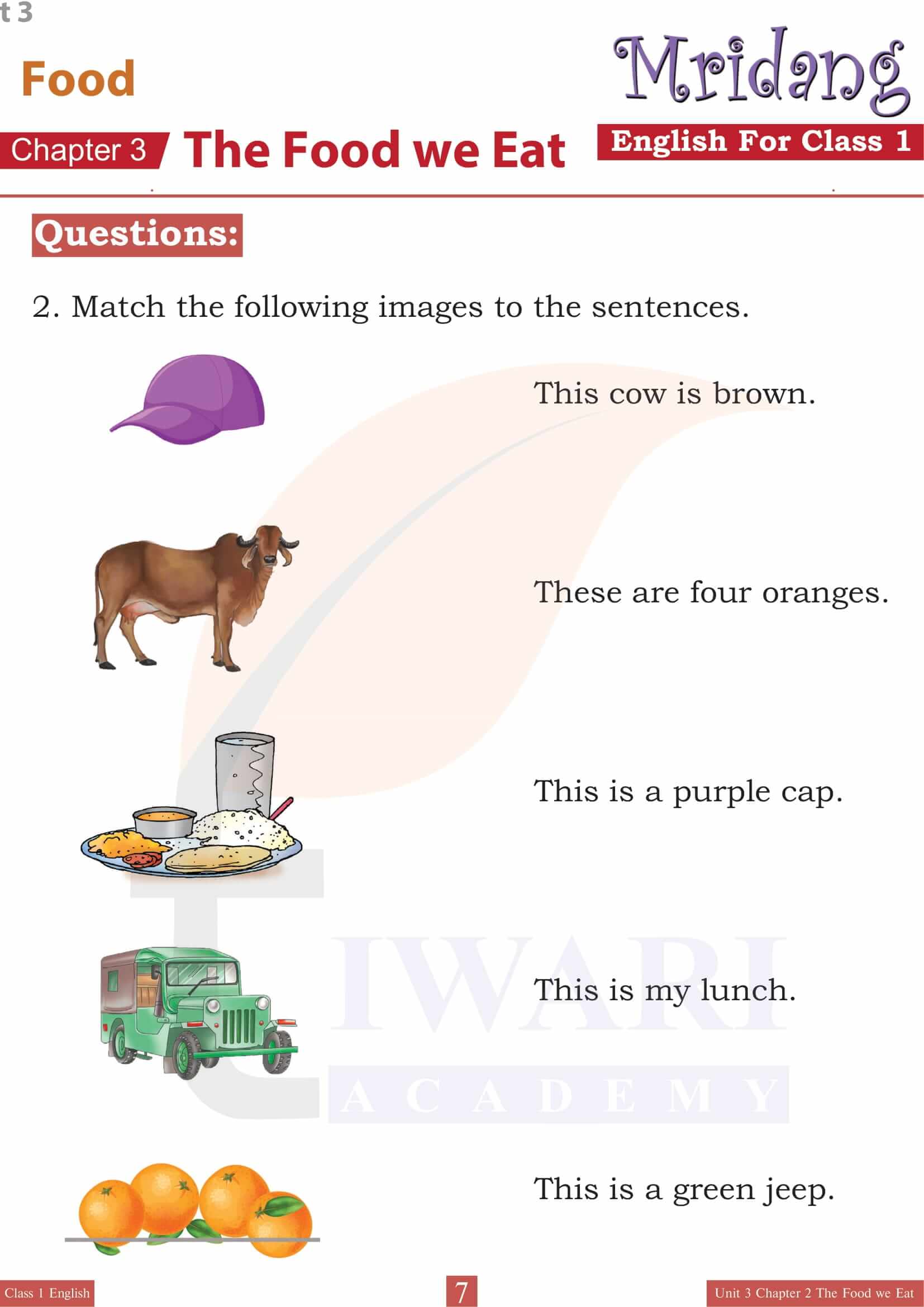 Class 1 English Mridang Unit 3 Chapter 2 Maths the following