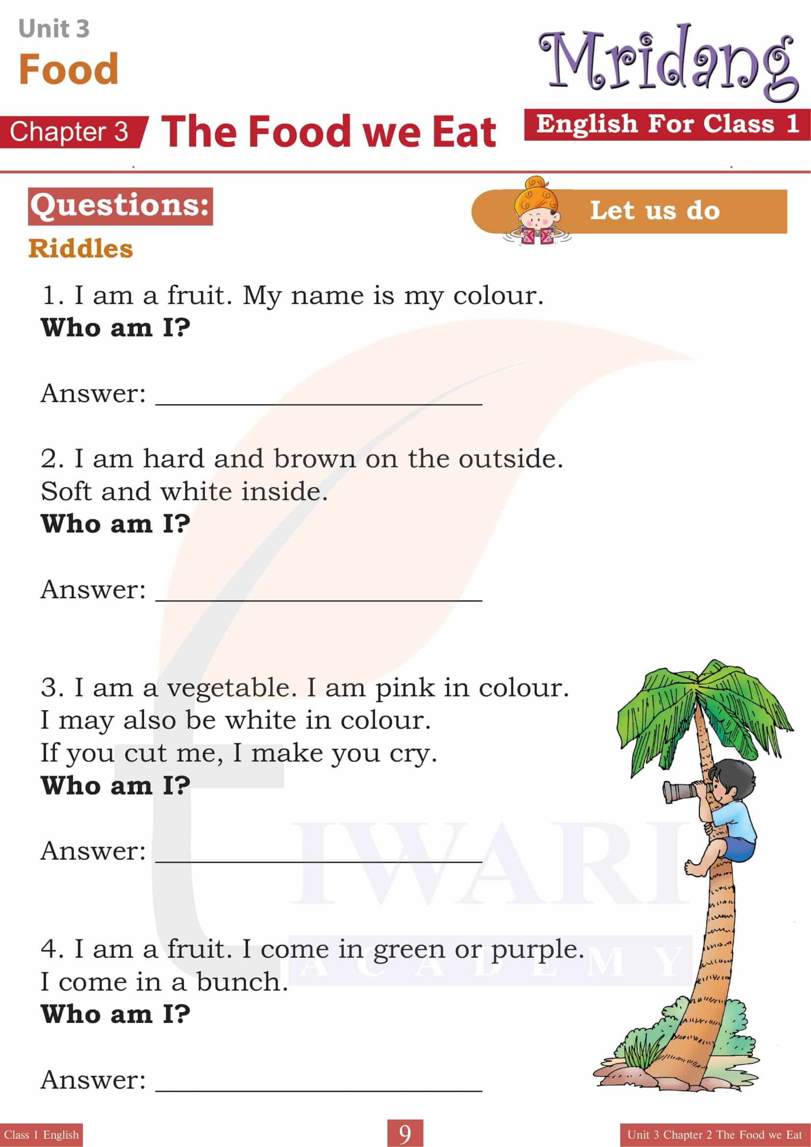 Class 1 English Mridang Unit 3 Chapter 2 Exercises