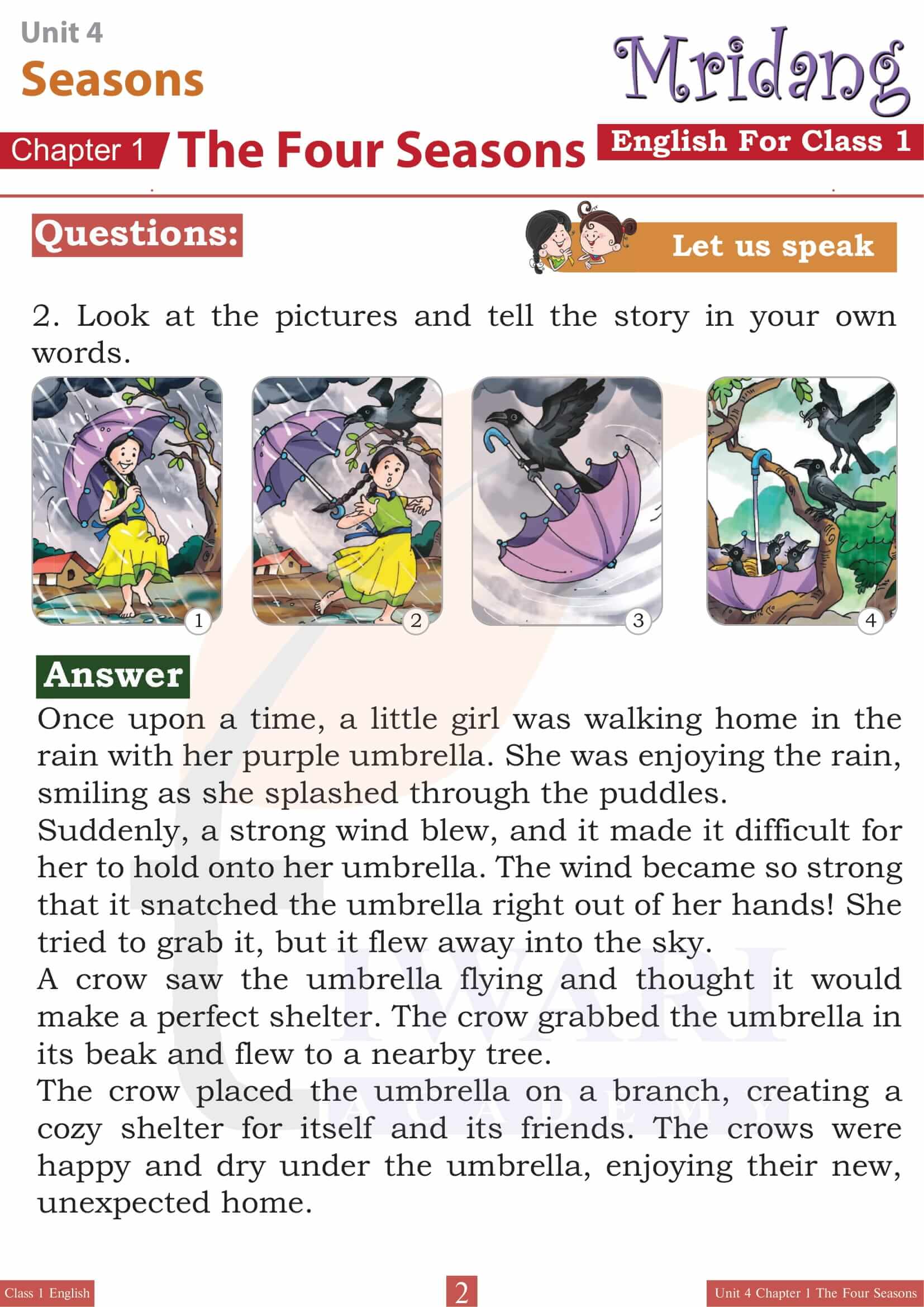 Class 1 English Mridang Unit 4 Seasons Chapter 1 The Four Seasons Question Answers