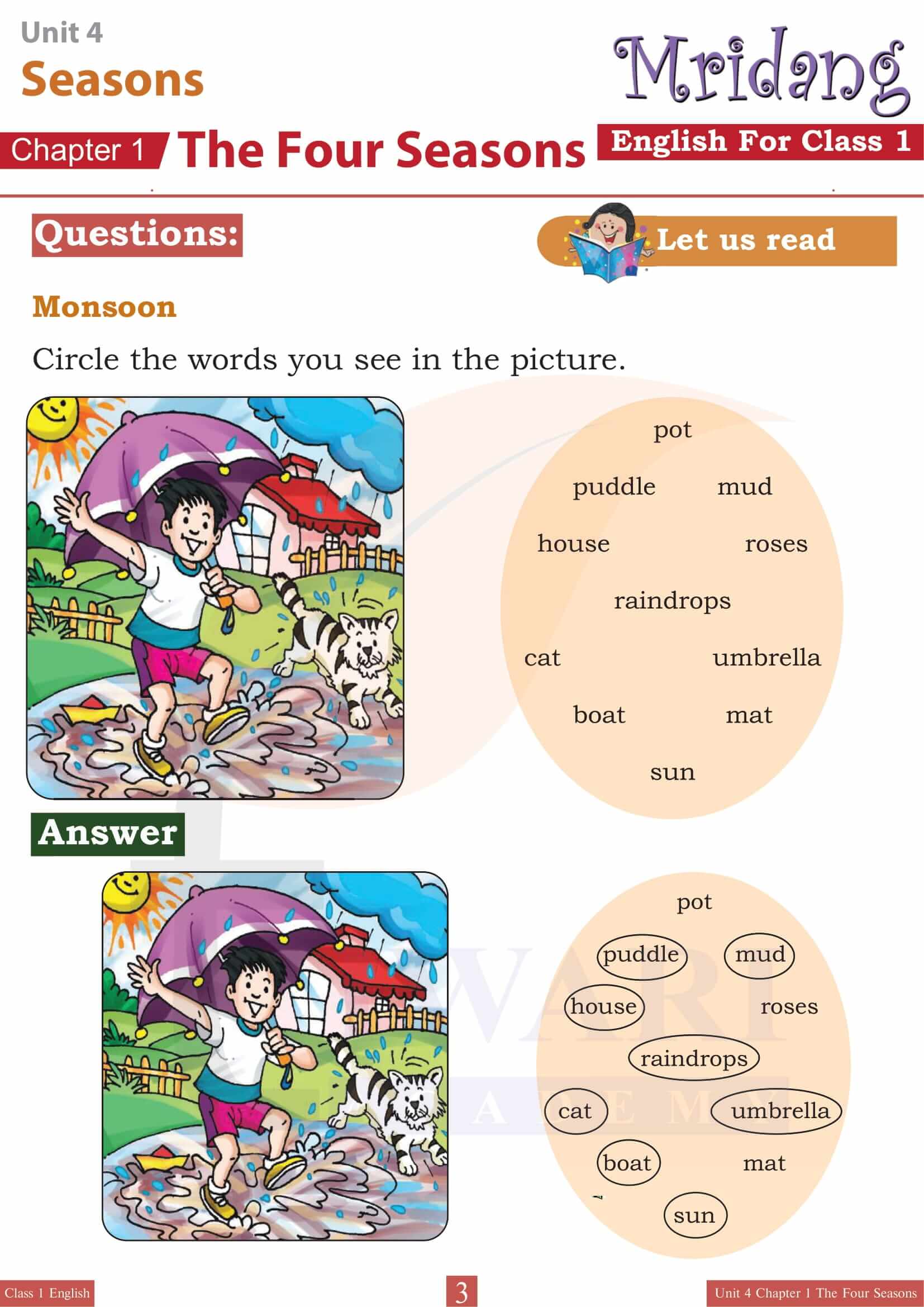 Class 1 English Mridang Unit 4 Seasons Chapter 1