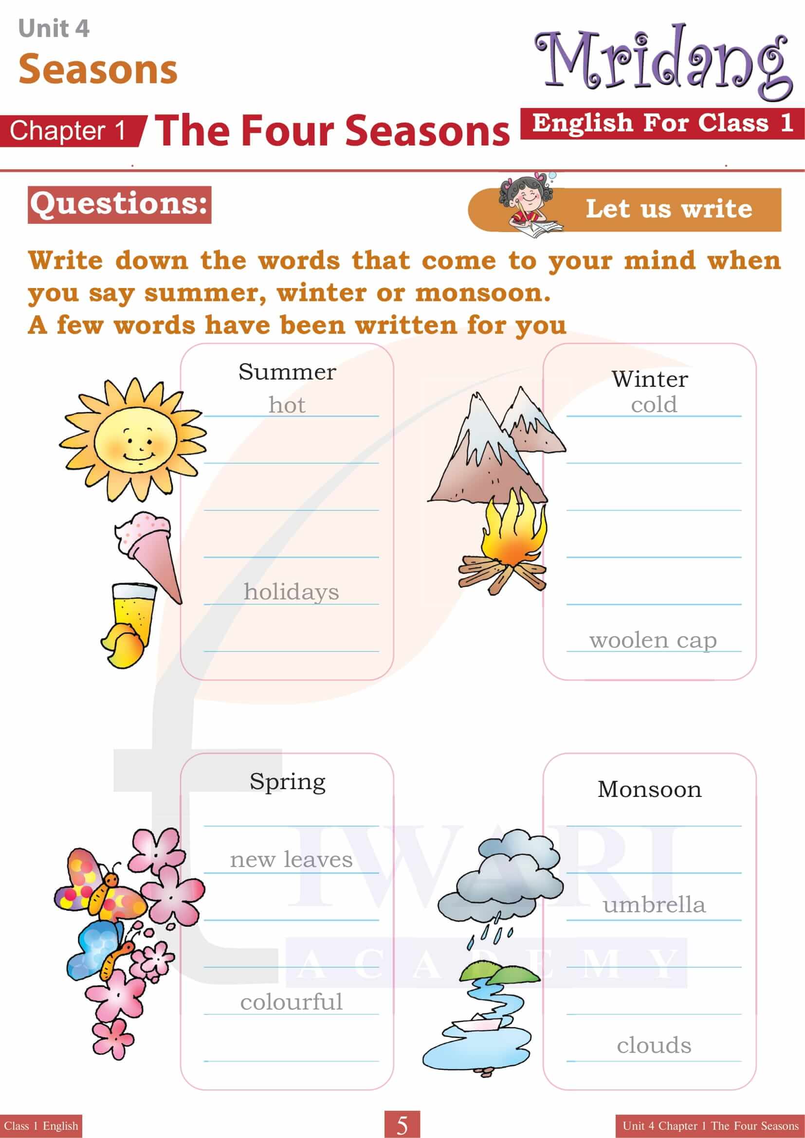 Class 1 English Mridang Unit 4 Chapter 1 NCERT Solutions