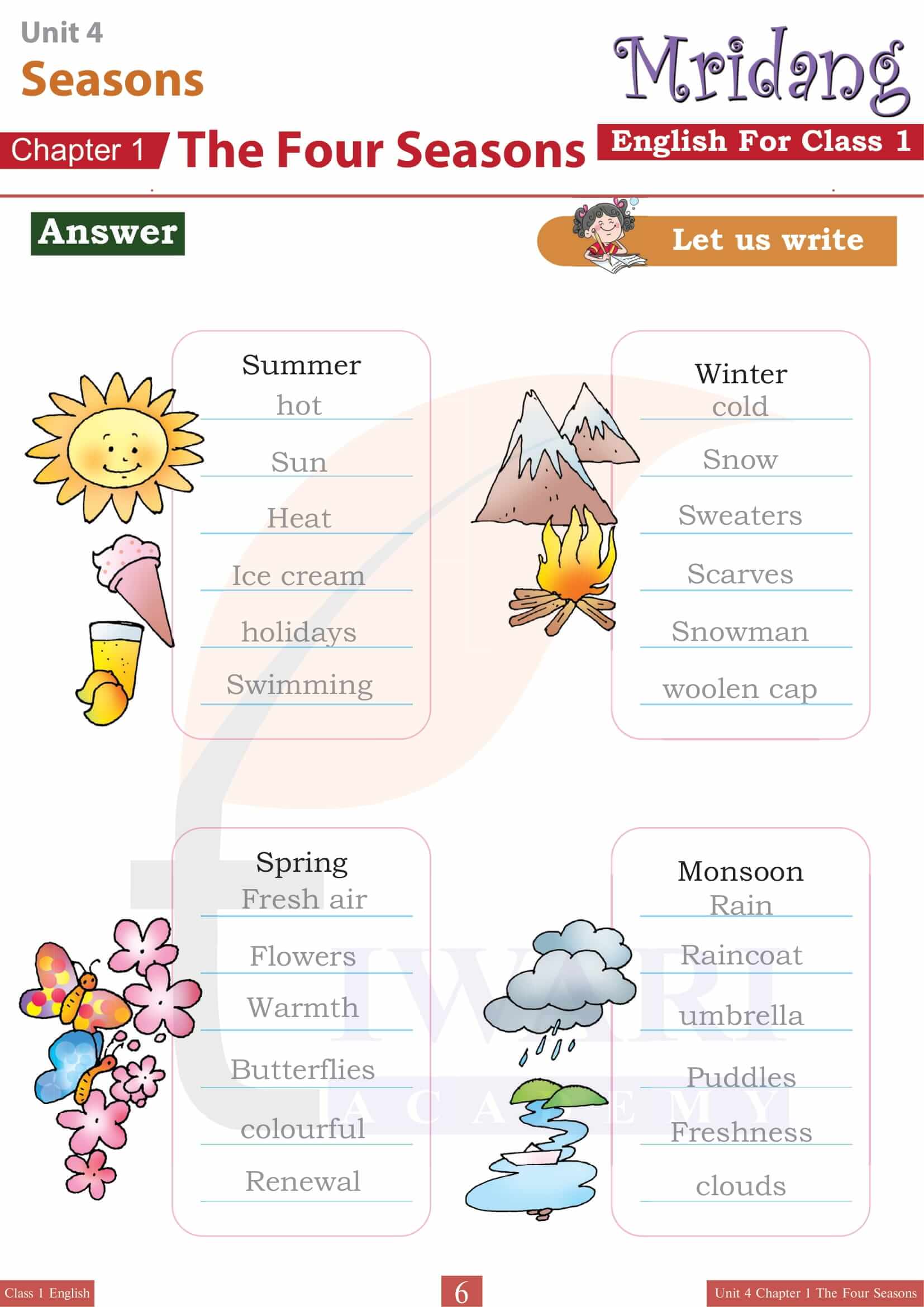 Class 1 English Mridang Unit 4 Chapter 1 Question Answers