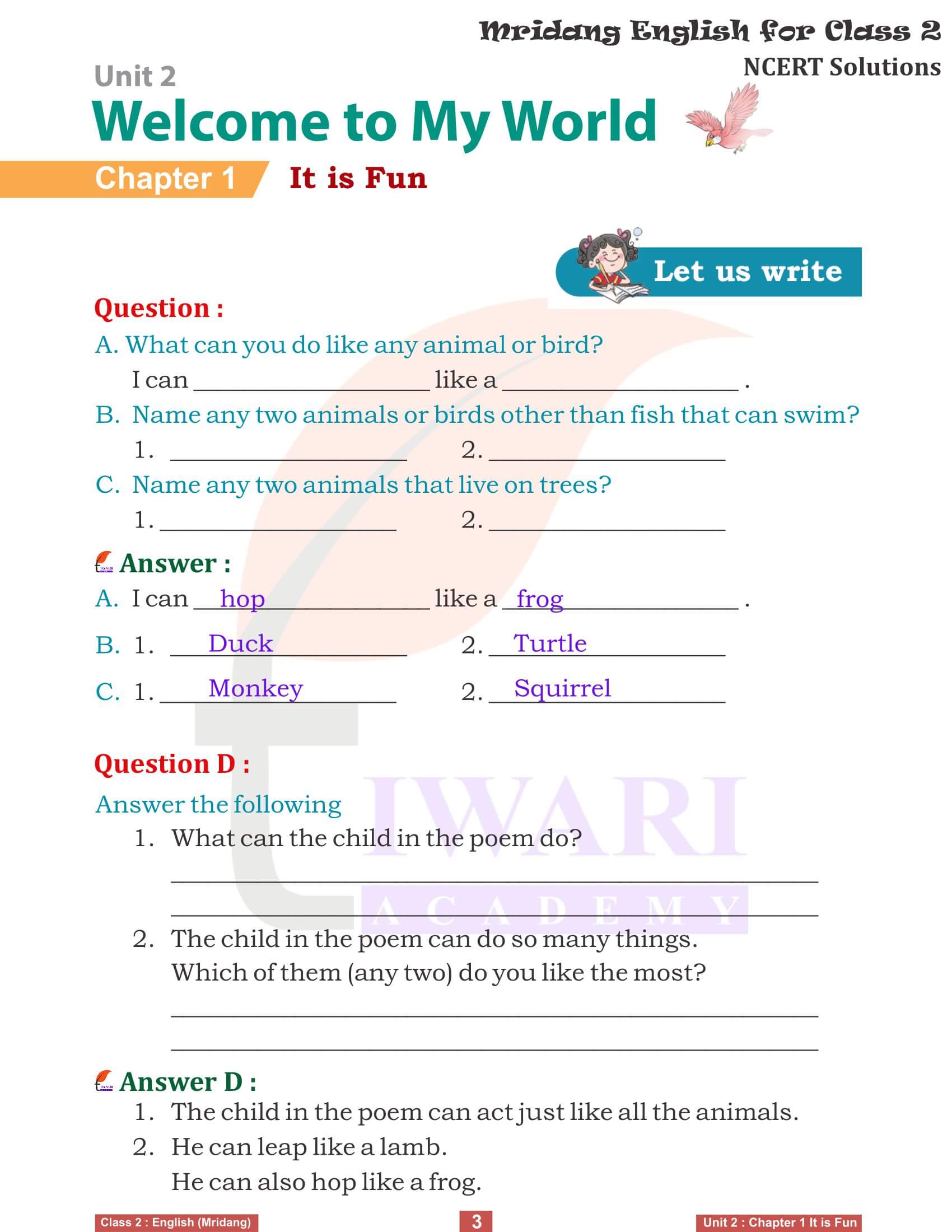 NCERT Solutions for Class 2 English Mridang Unit 2 Welcome to My World Chapter 2 Seeing without Seeing all Answers