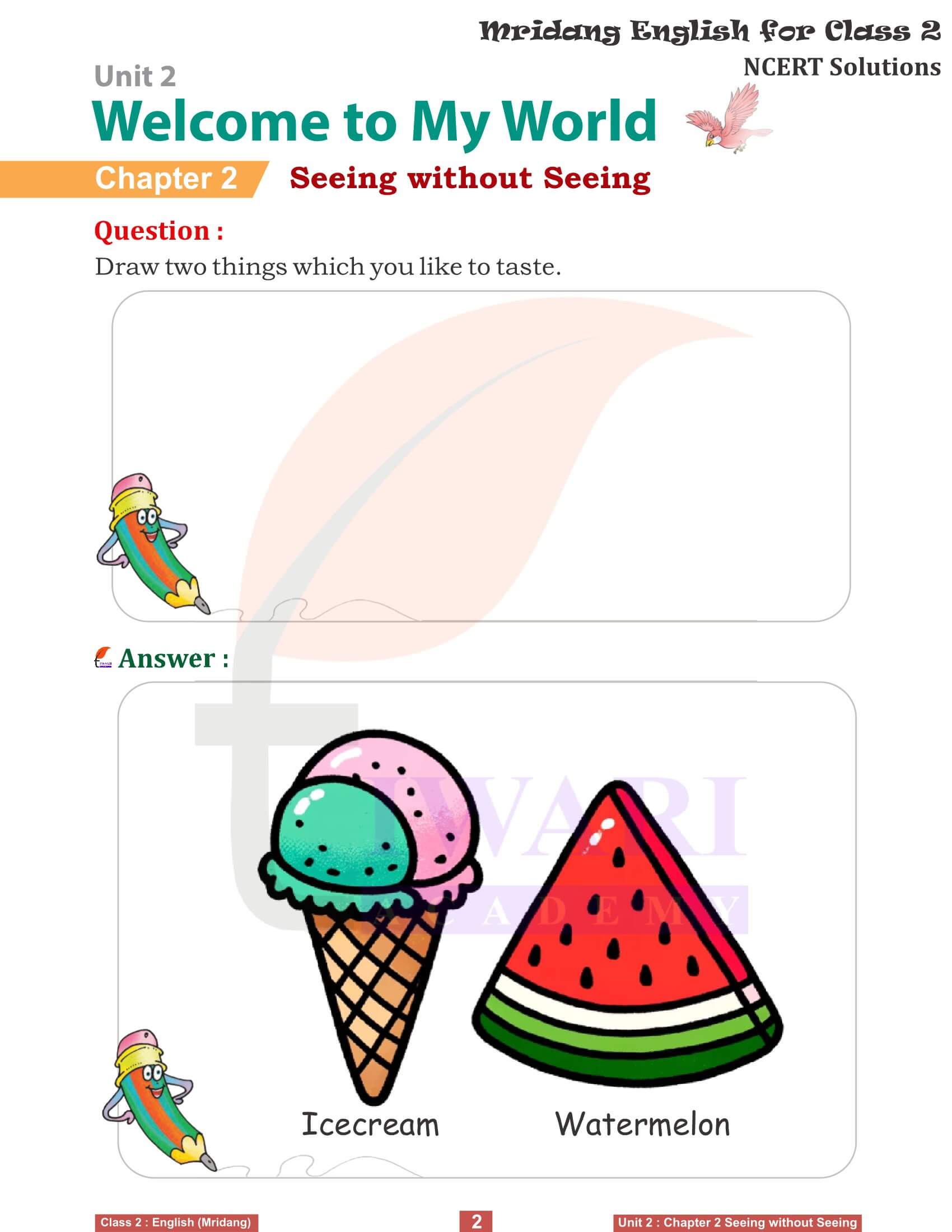 NCERT Solutions for Class 2 English Mridang Unit 2 Welcome to My World Chapter 2 Seeing without Seeing Question Answers