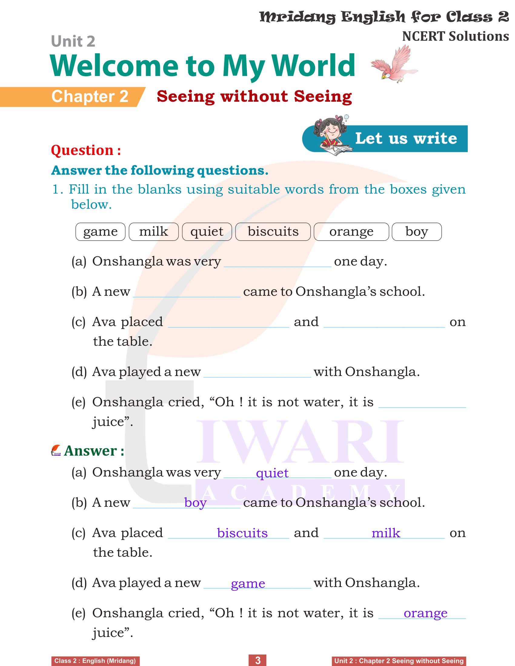 NCERT Class 2 English Mridang Unit 2 Welcome to My World Chapter 2 Seeing without Seeing