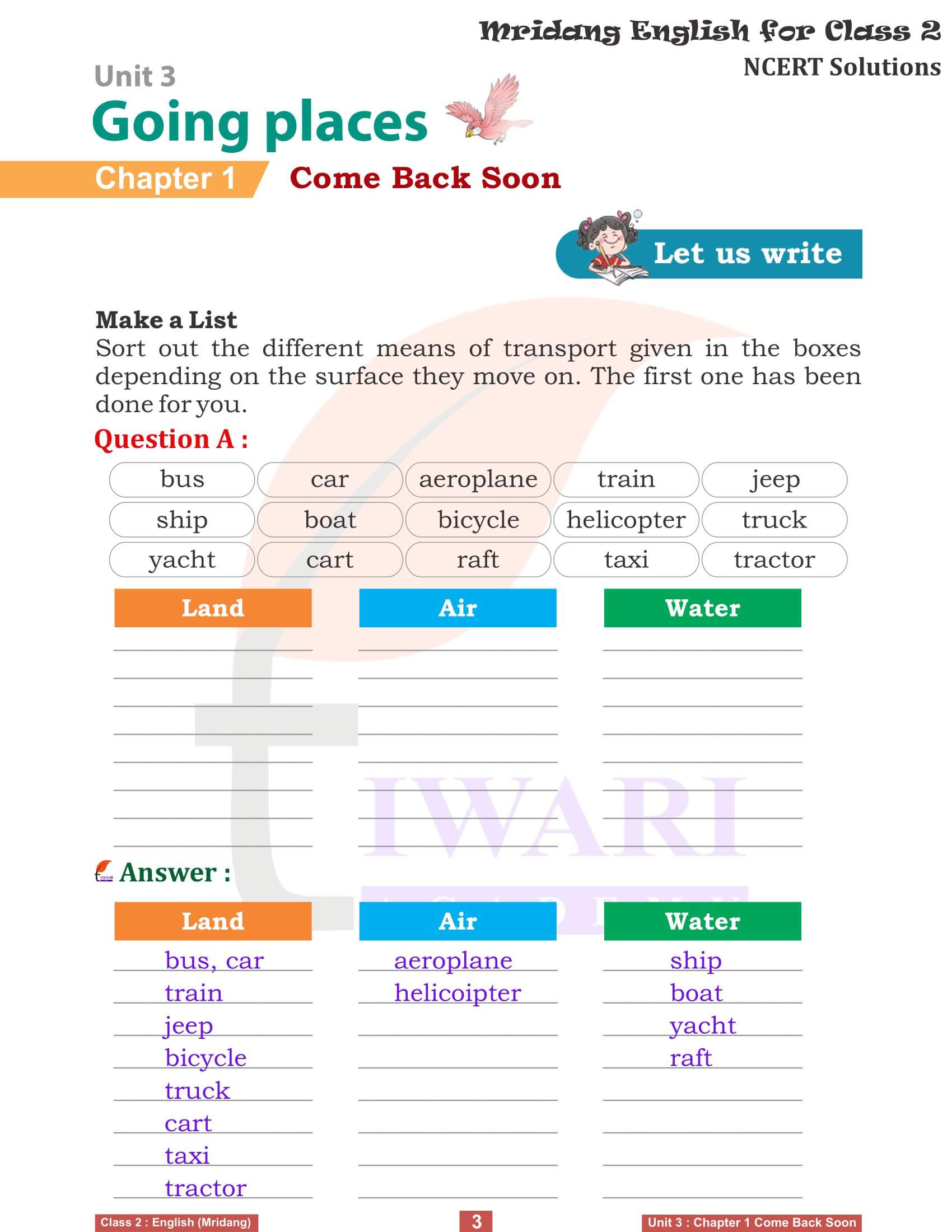 NCERT Solutions for Class 2 English Mridang Unit 3 Going Places Chapter 1 Question Answers