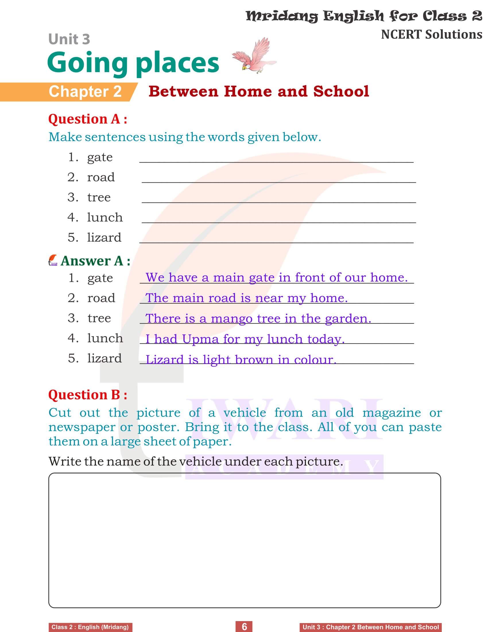 Class 2 English Mridang Unit 3 Going Places Come Back Chapter 2 Between Home and School