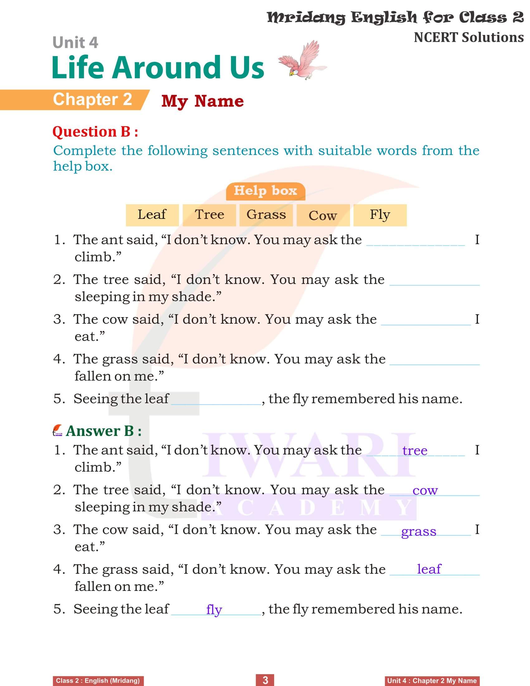 Class 2 English Mridang Unit 4 Life Around Us Chapter 2 My Name