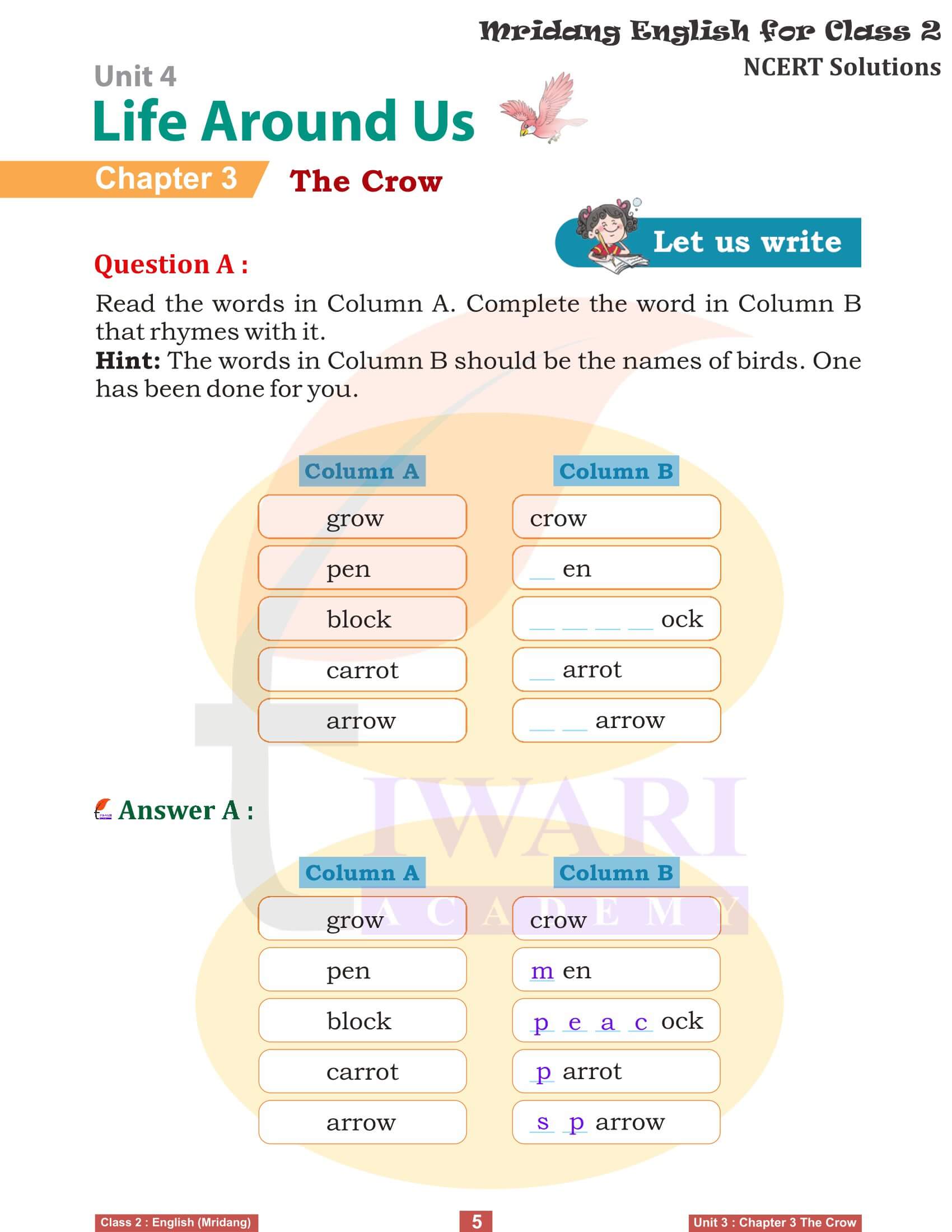 Class 2 English Mridang Unit 4 Life Around Us Chapter 3 The Crow Solutions