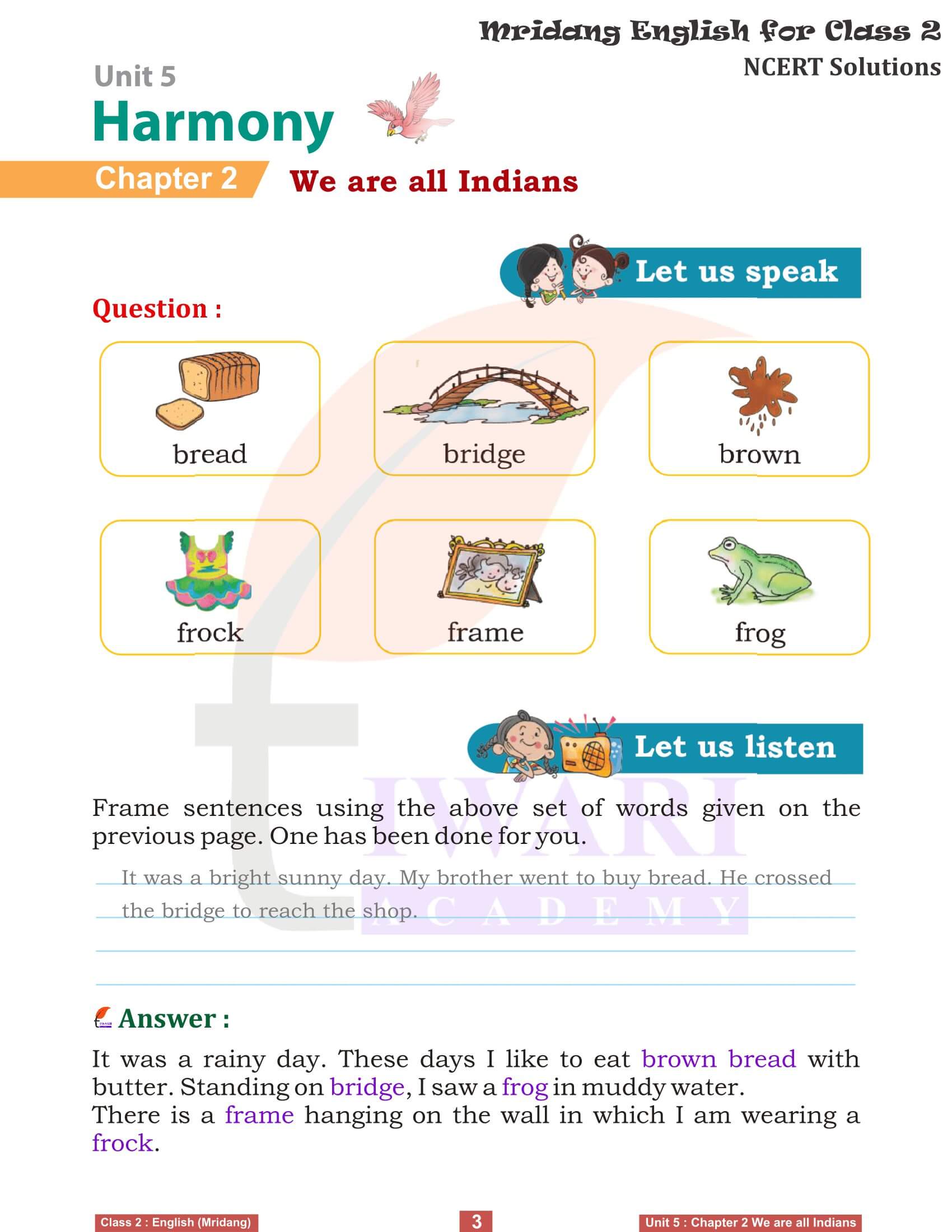 Class 2 English Mridang Unit 5 Harmony Chapter 2 Answers