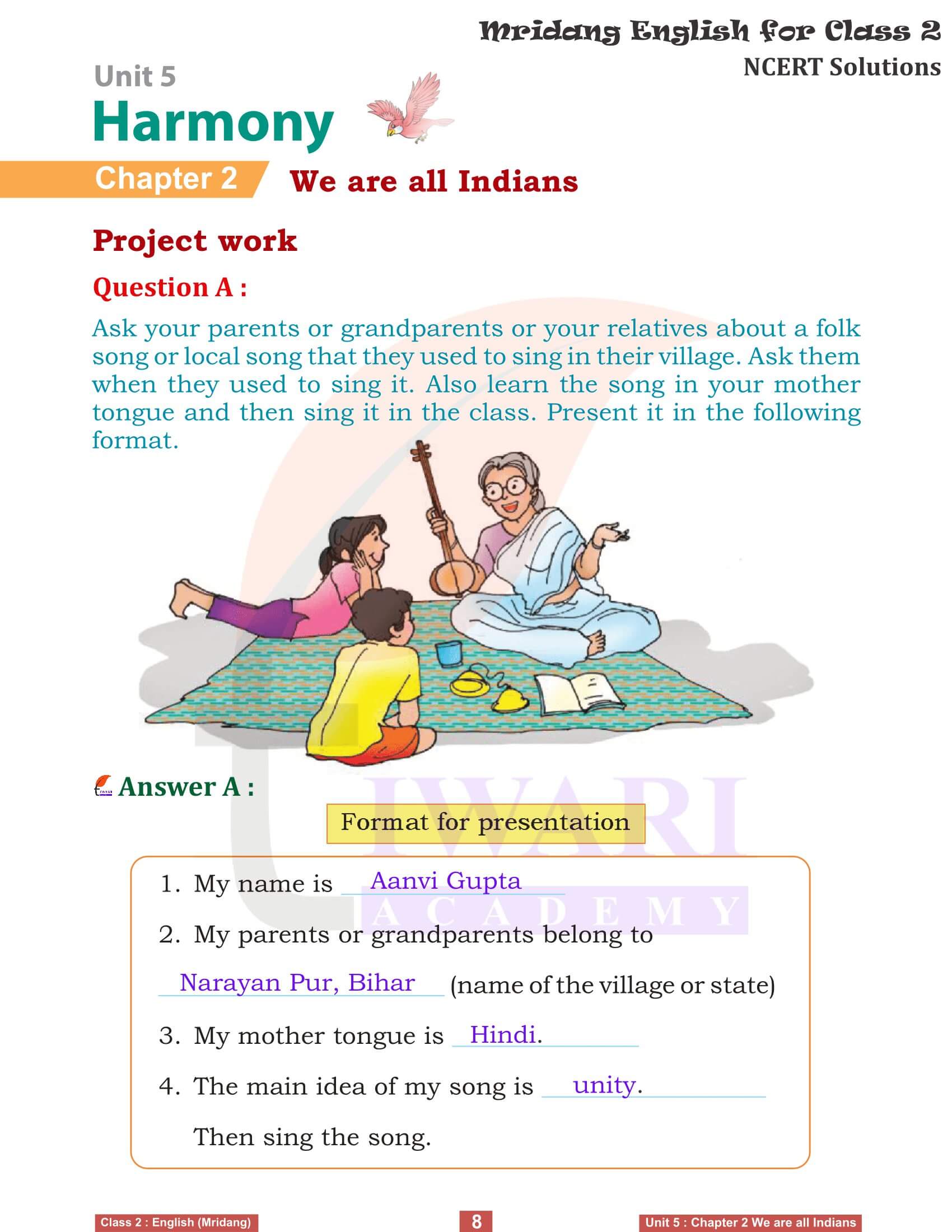 Class 2 English Mridang Unit 5 Harmony Chapter 2 NCERT Answers