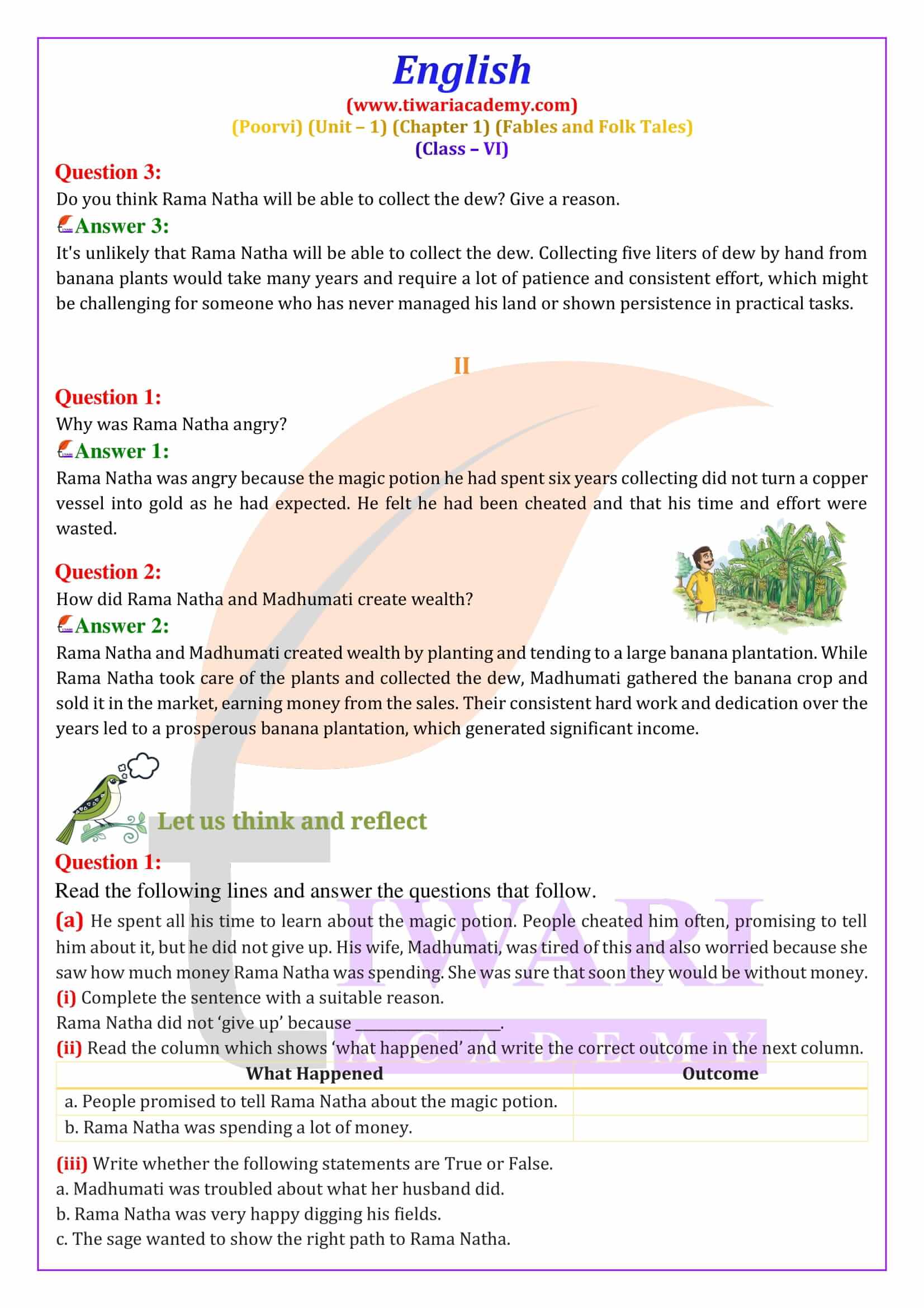 Class 6 English Poorvi Unit 1 Fables and Folk Tales Chapter 1 A Bottle of Dew