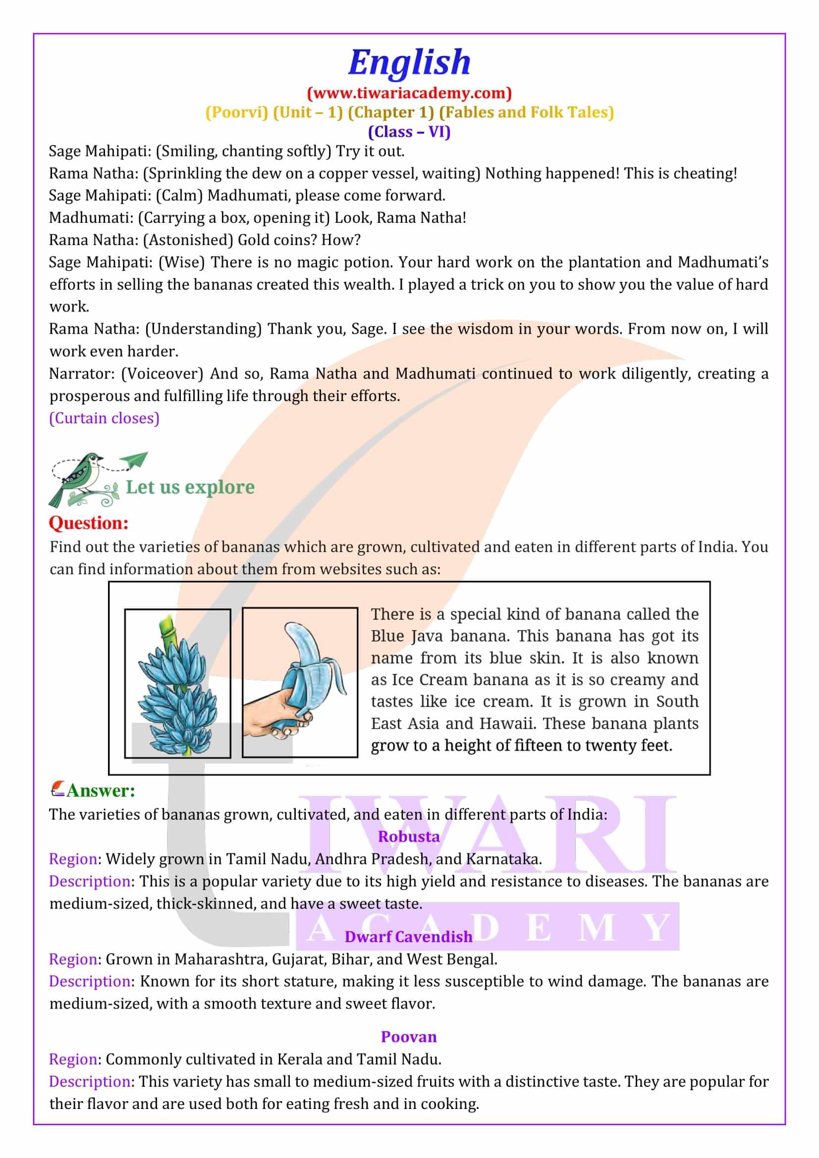 Class 6 English Poorvi Unit 1 Chapter 1
