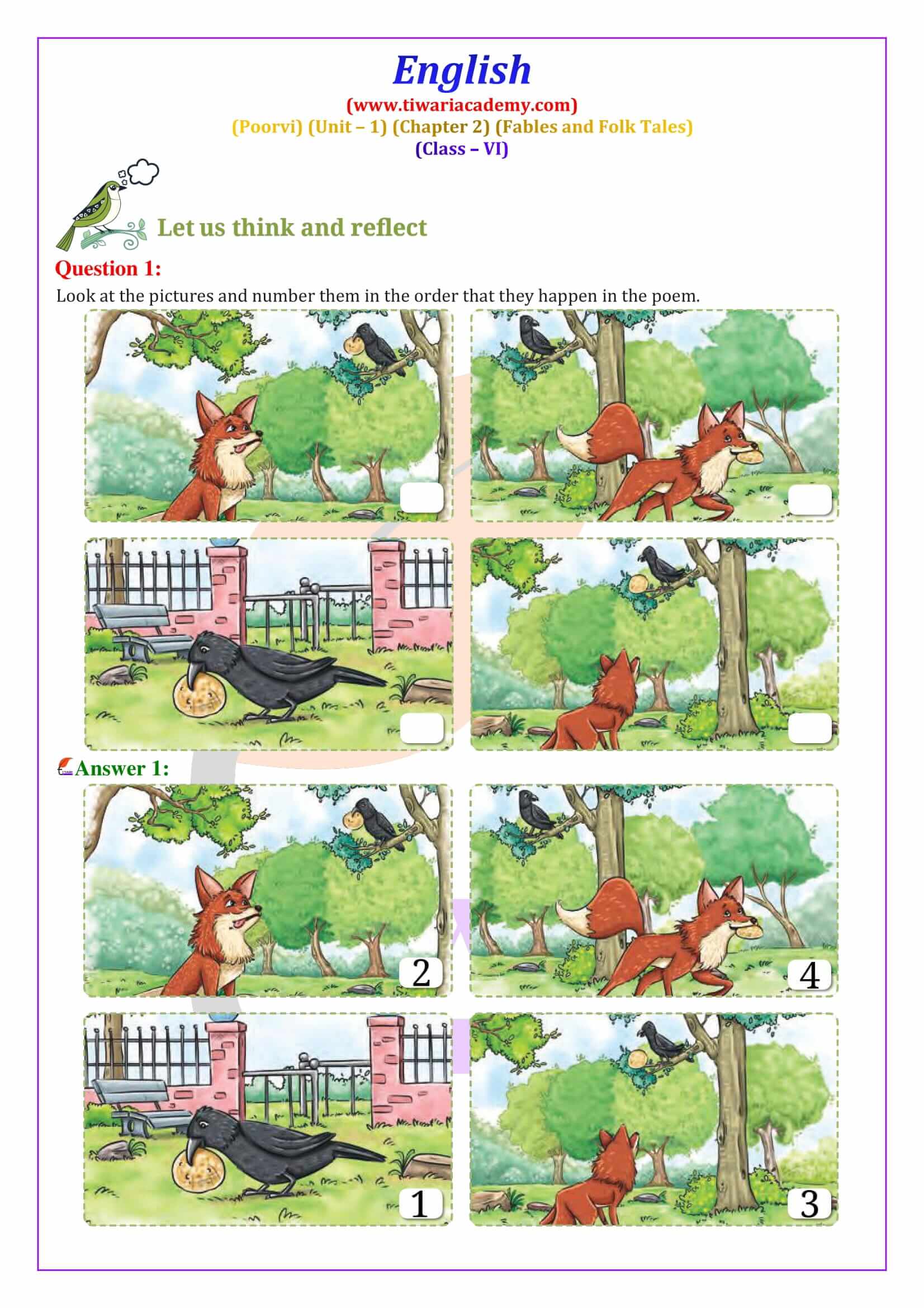 Class 6 English Poorvi Unit 1 Fables and Folk Tales A Bottle of Chapter 2 The Raven and the Fox