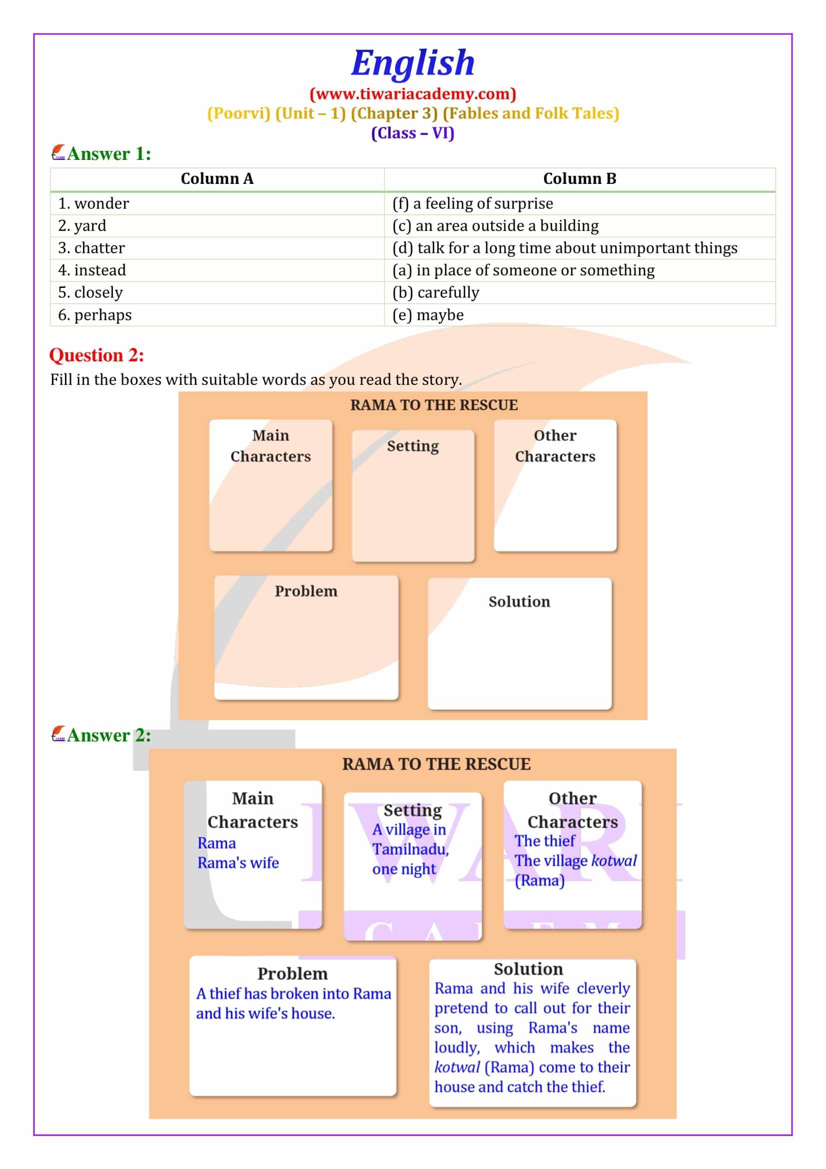 Class 6 English Poorvi Unit 1 Fables and Folk Tales Chapter 3 Rama to the Rescue Solutions