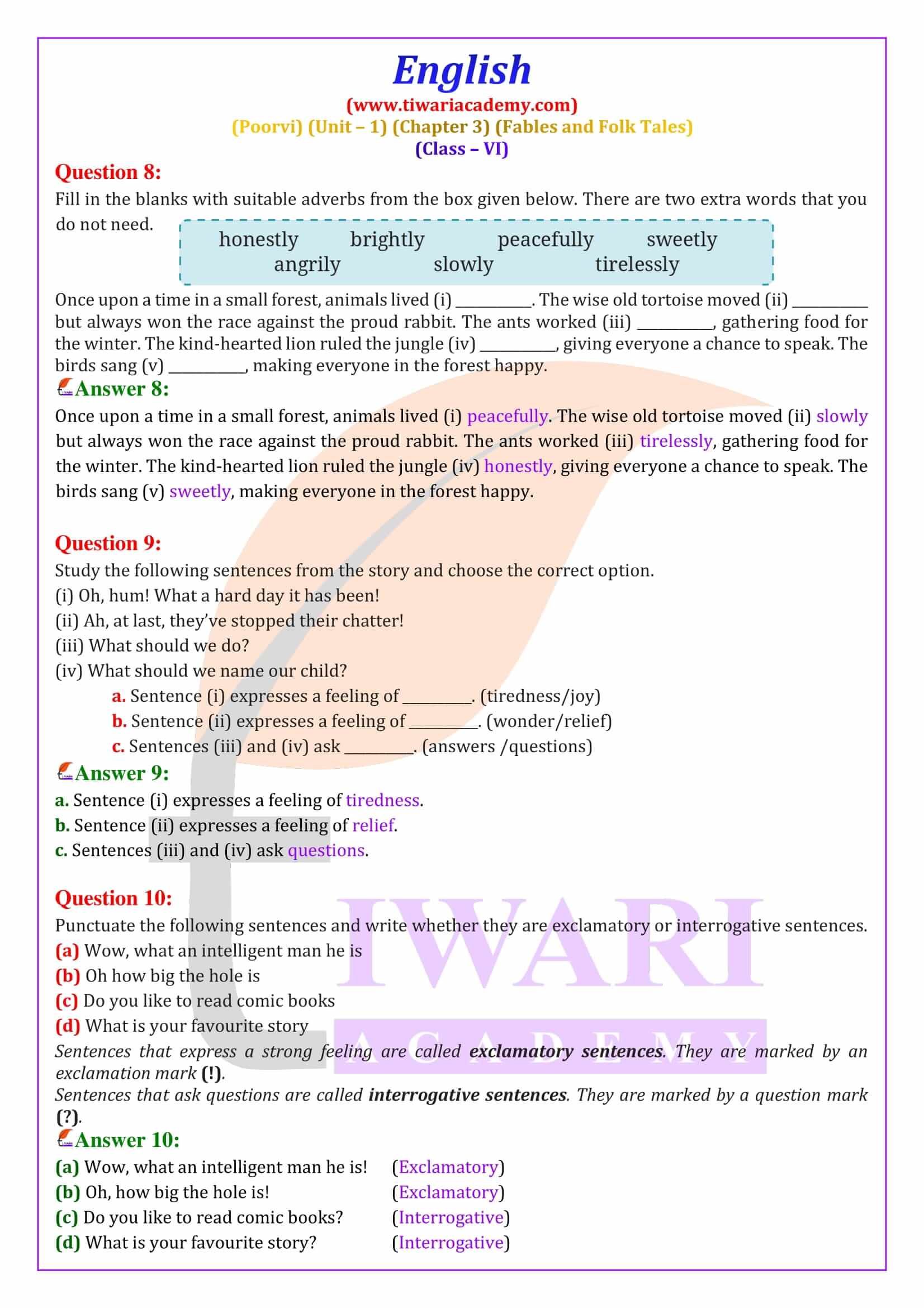 Class 6 English Poorvi Unit 1 Chapter 3