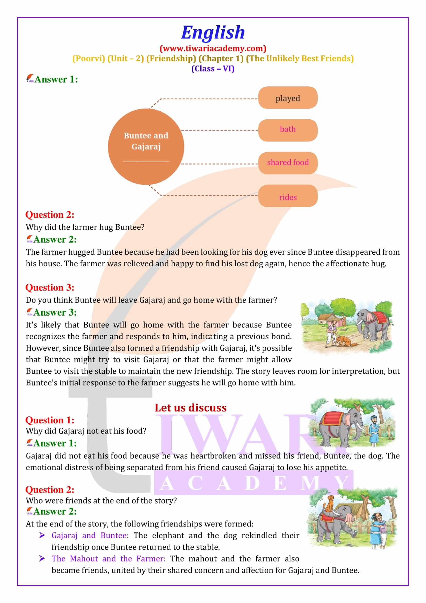 Class 6 English Poorvi Unit 2 Friendship Chapter 1 The Unlikely Best Friends