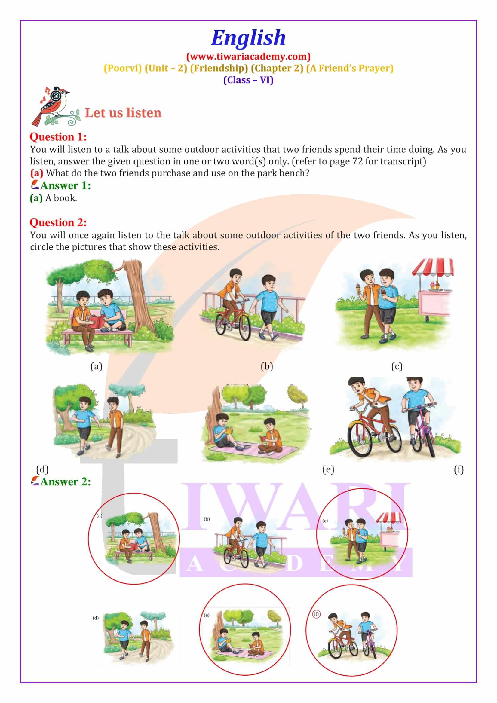 Class 6 English Poorvi Unit 2 Friendship Chapter 2