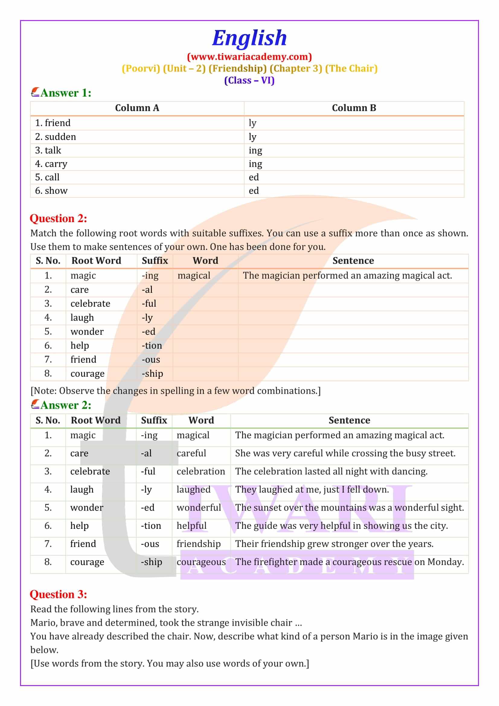 Class 6 English Poorvi Unit 2 Chapter 3