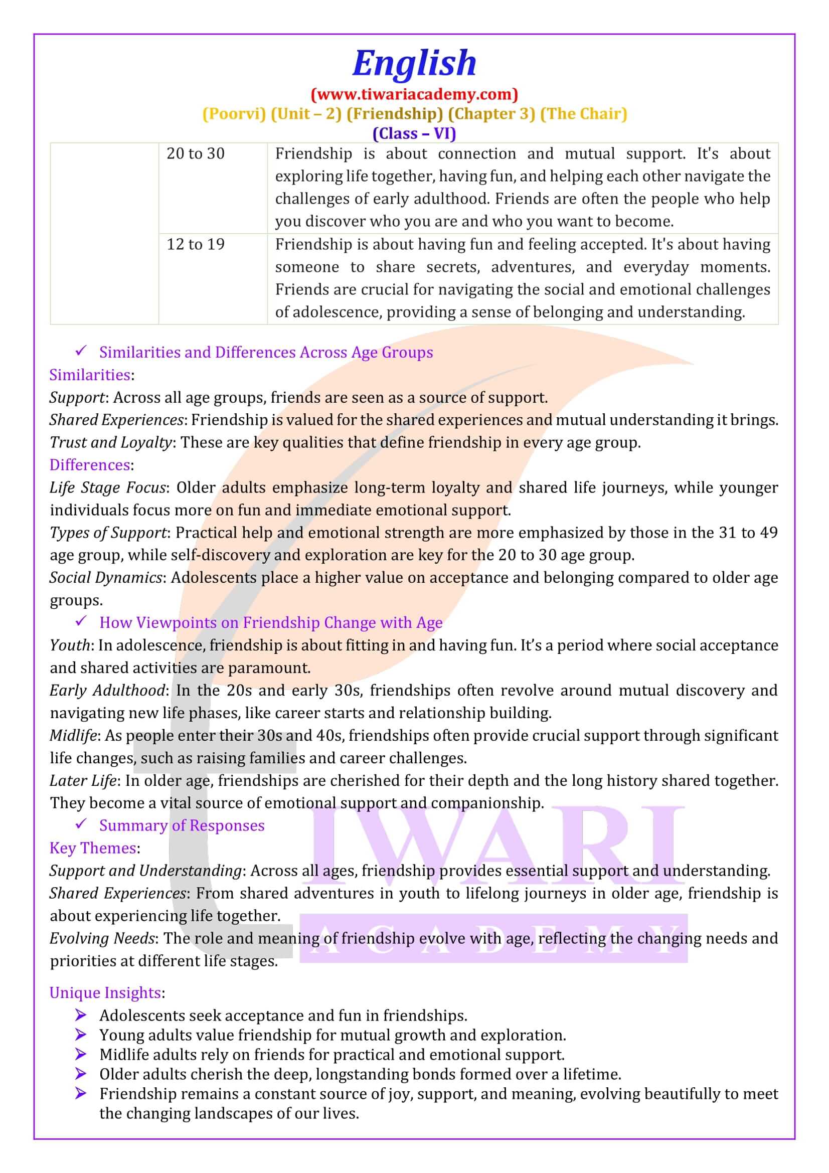Class 6 English Poorvi Unit 2 Chapter 3