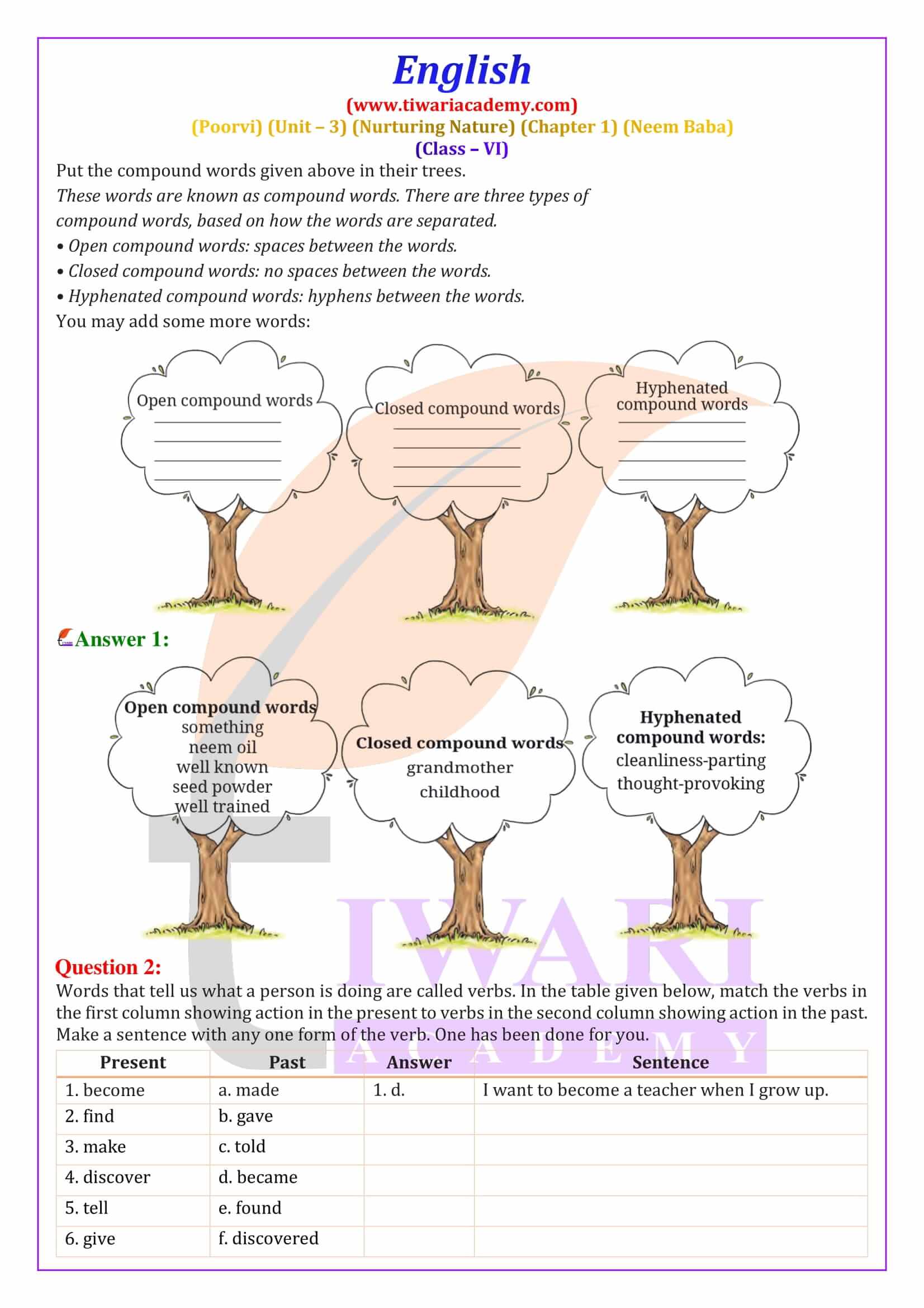 Class 6 English Poorvi Unit 3 Nurturing Nature Chapter 1