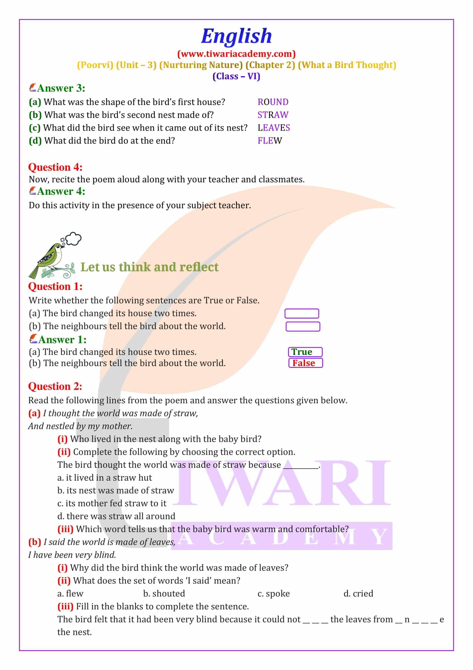 Class 6 English Poorvi Unit 3 Nurturing Nature Chapter 2